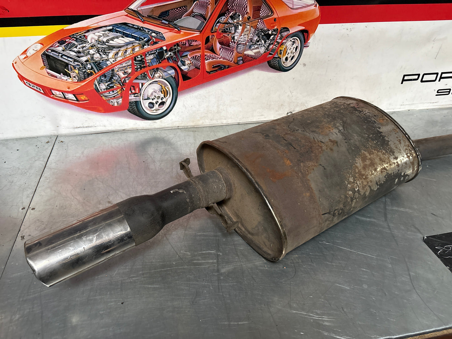 Porsche 944S Bischoff exhaust system rear muffler, used 94411108302 / 94411104100