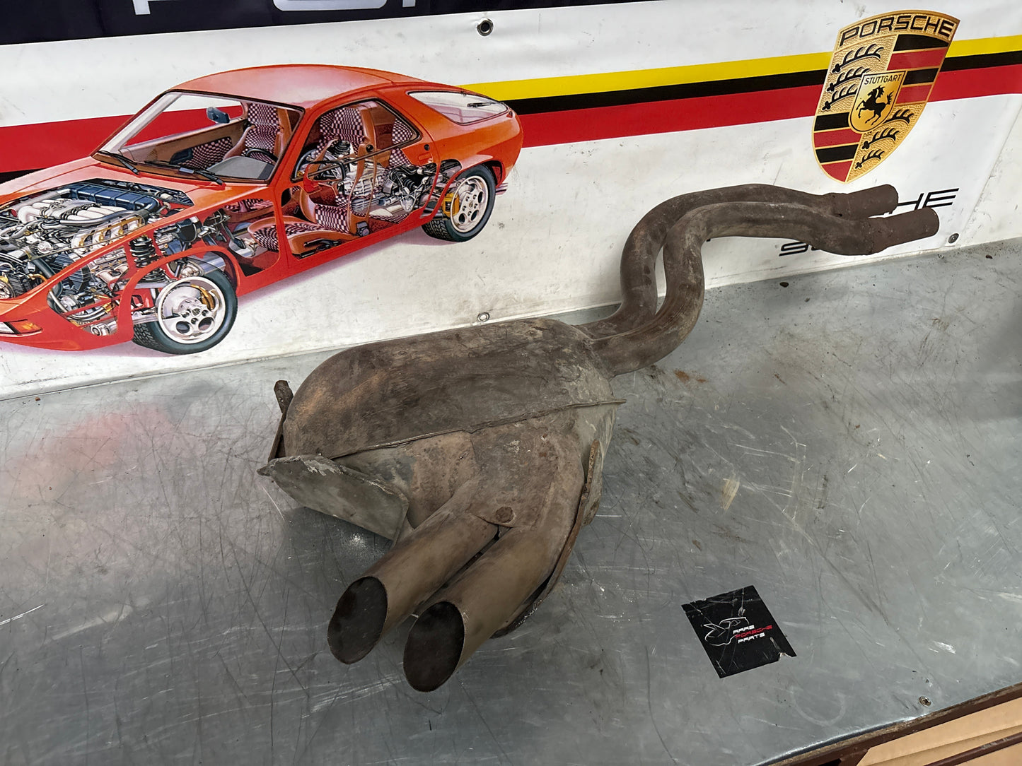 Porsche 928 main exhaust muffler, used 92811193300