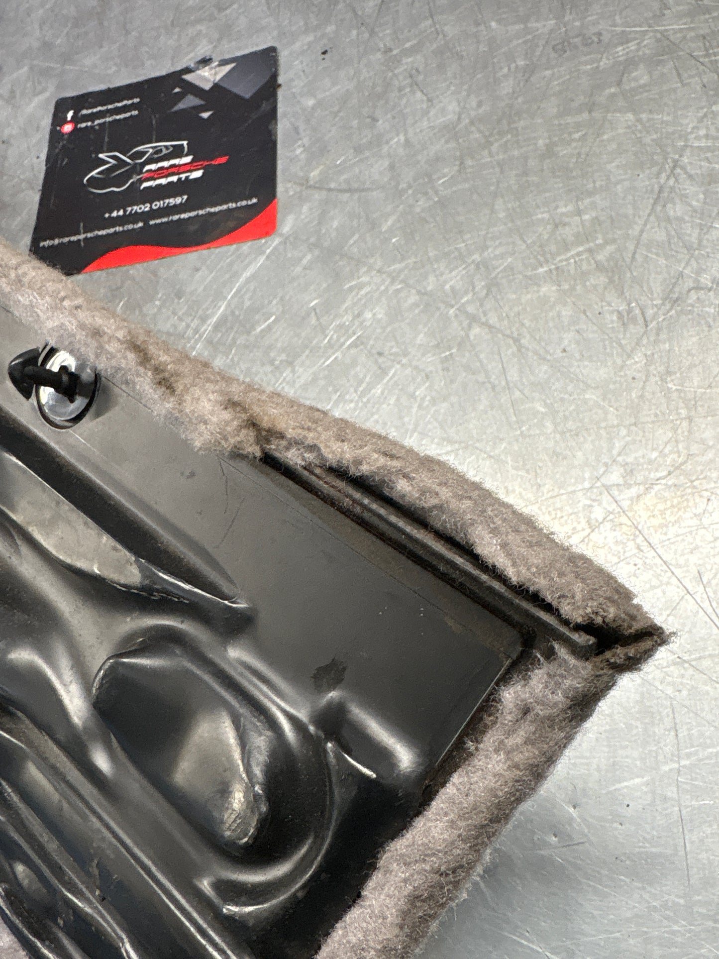 Porsche 928 grey carpeted Tool kit panel cover, used 92855118106