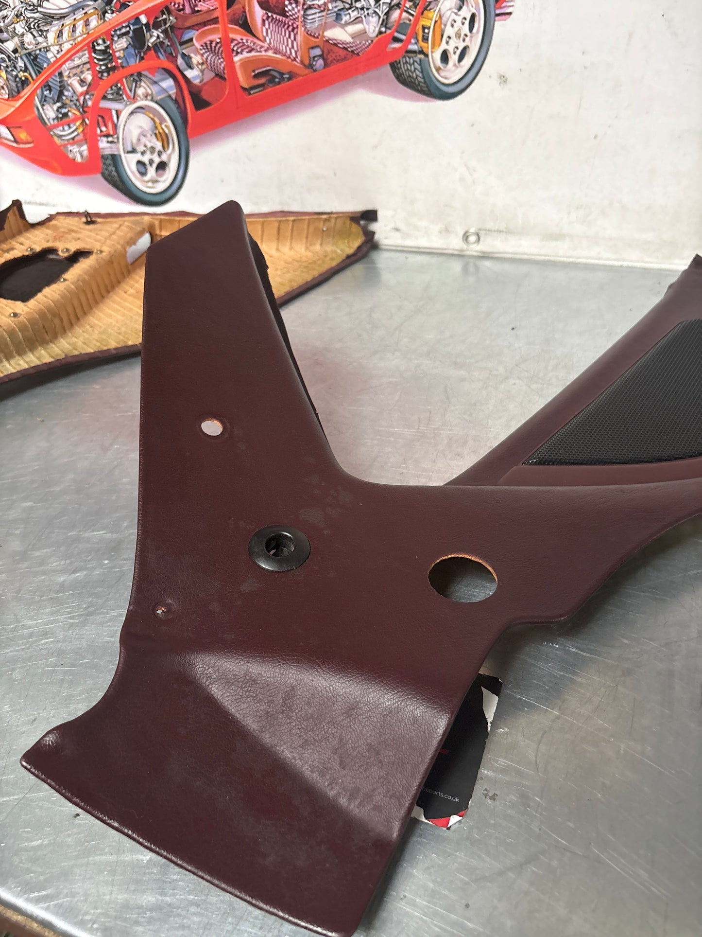 Porsche 944 Turbo S2 Burgundy rear interior C Post trims/cards with M490 sound package, used 94455502113 / 94455502213