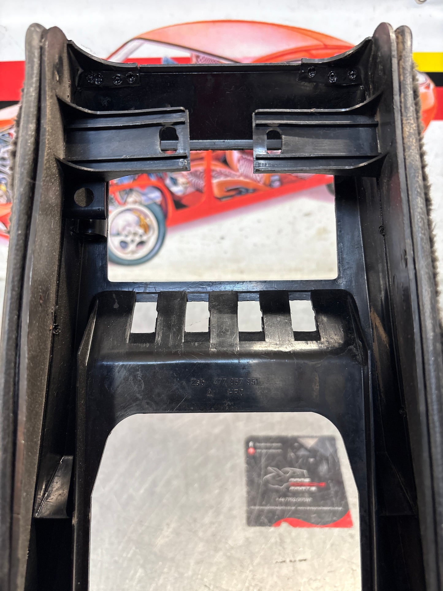 Porsche 924 centre console black, no switch holes 477857951 / 477857969 used