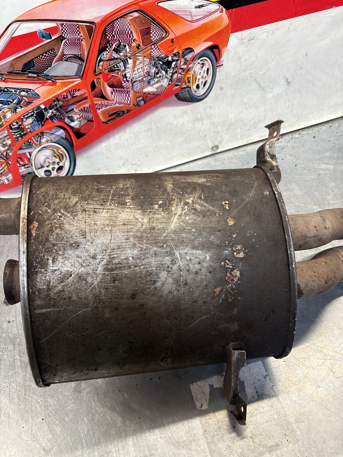 Porsche 928 rear exhaust box, used 92811109704