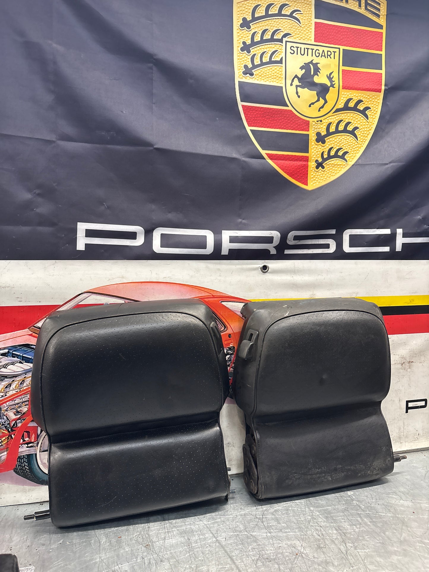 Porsche 928 black leather rear seat set, used