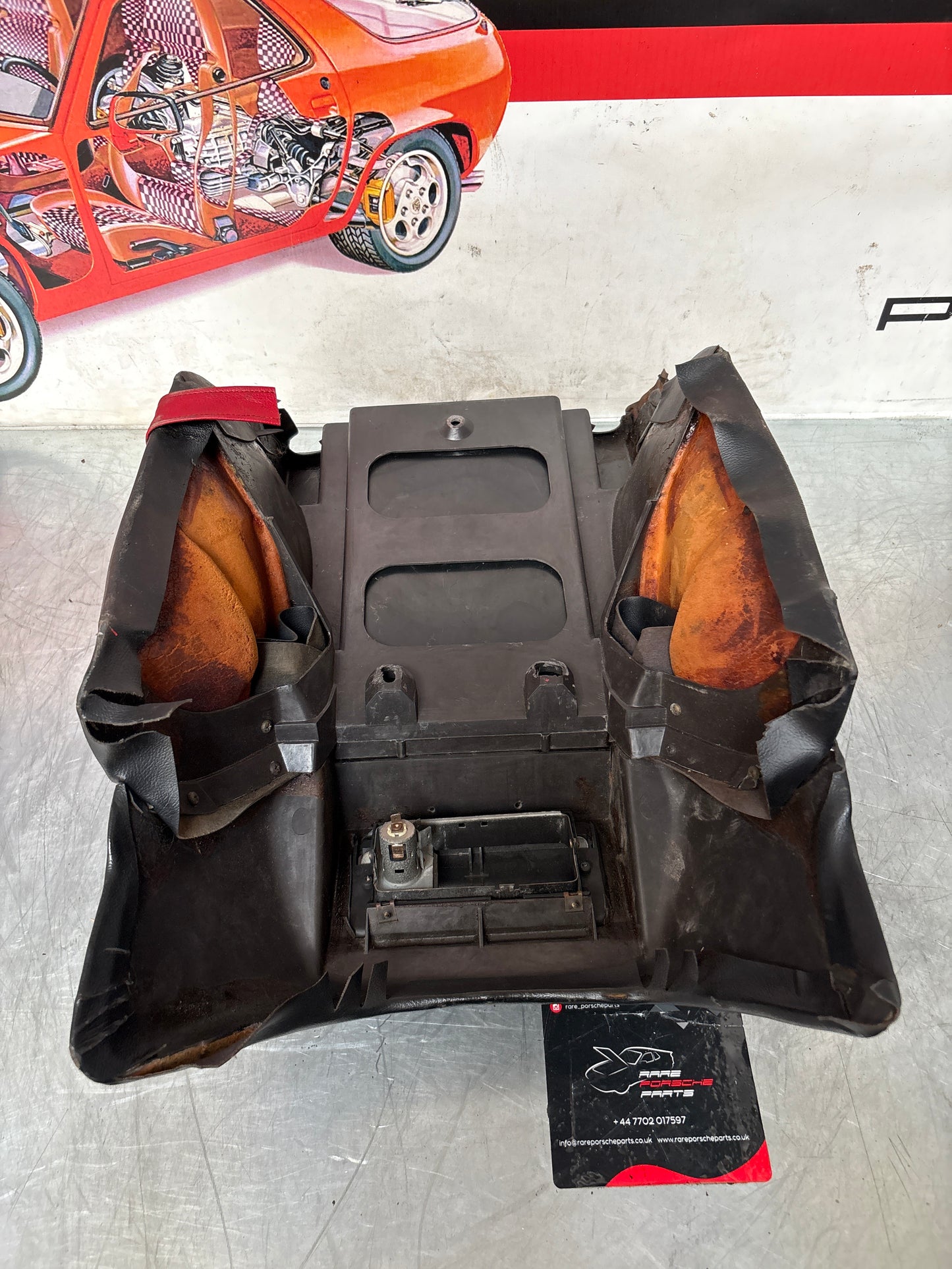 Porsche 928 S center console, rear armrest with ash tray, black and red, no key 92852206757 used