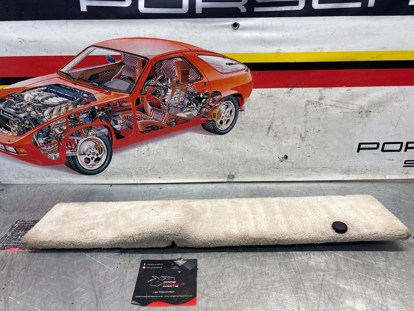 Porsche 928 white cream carpeted Tool kit panel cover, used 92855118106