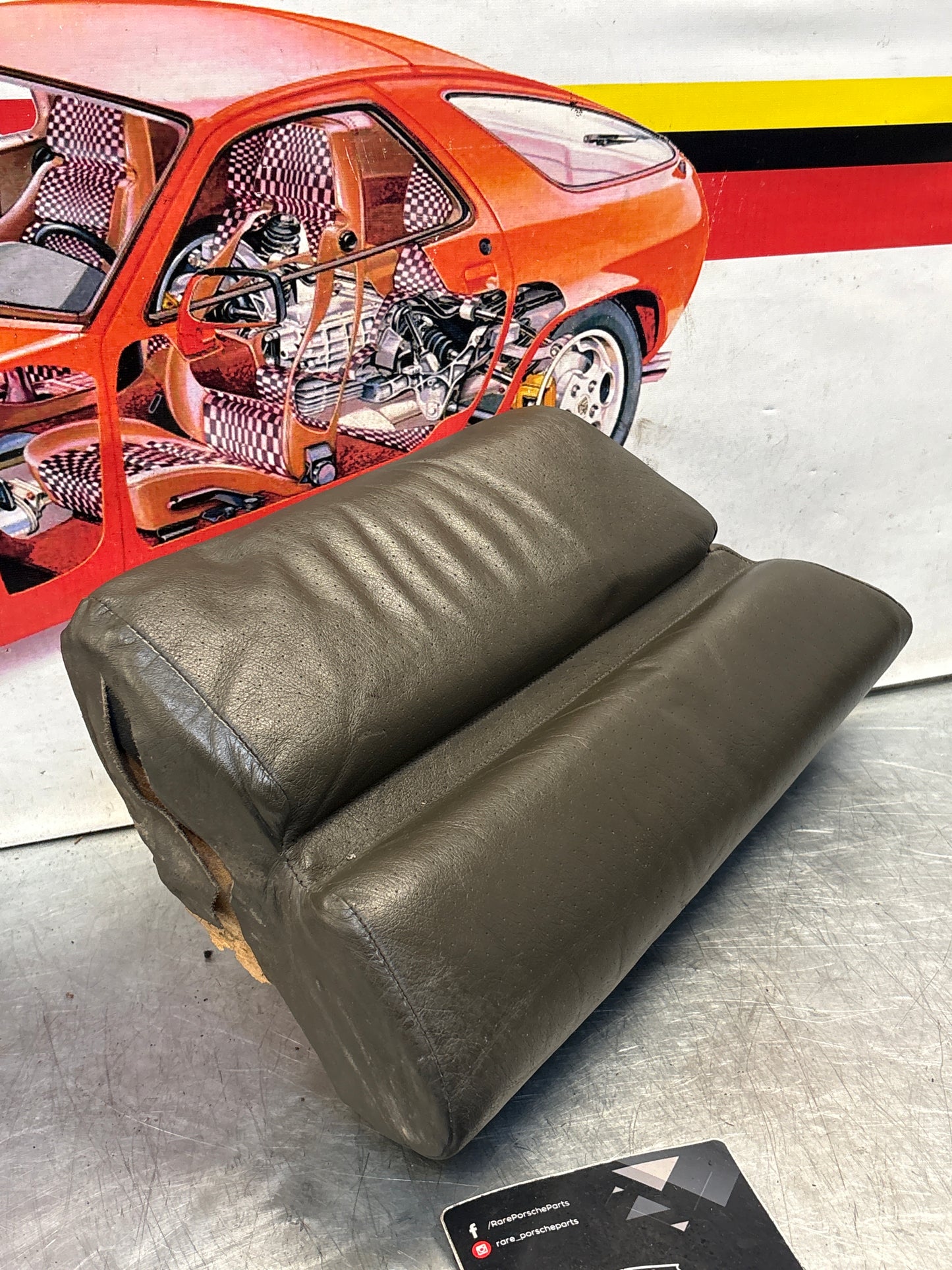 Porsche 928 rear left seat cushion, greyish green, leather, used 92852205951