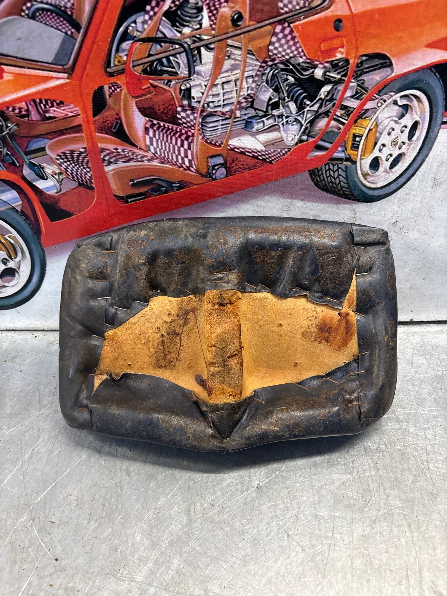 Porsche 928 rear right seat upper cushion, leather, blue, used 92852204650