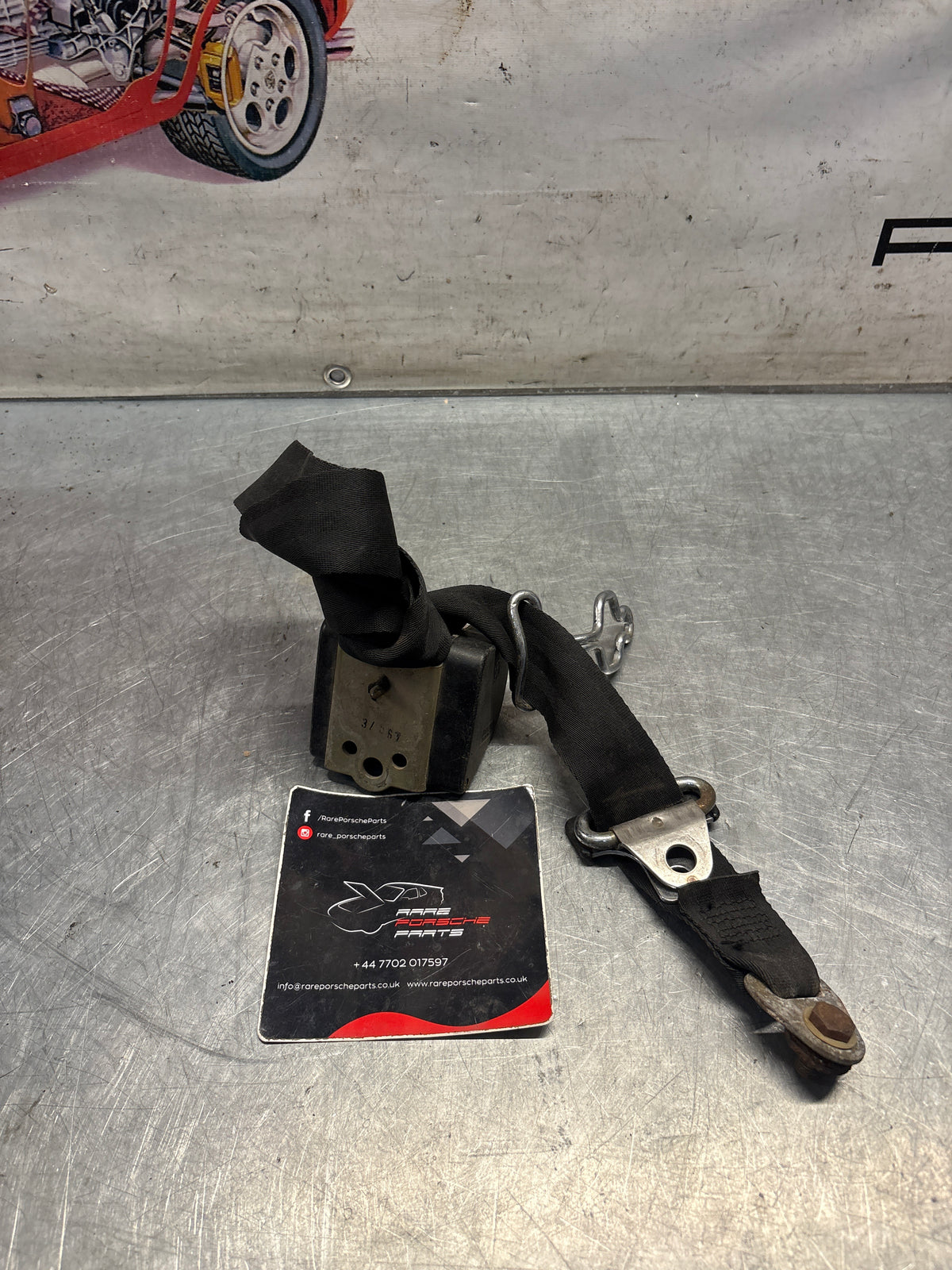 Porsche 914 left side seat belt, used 91480318110