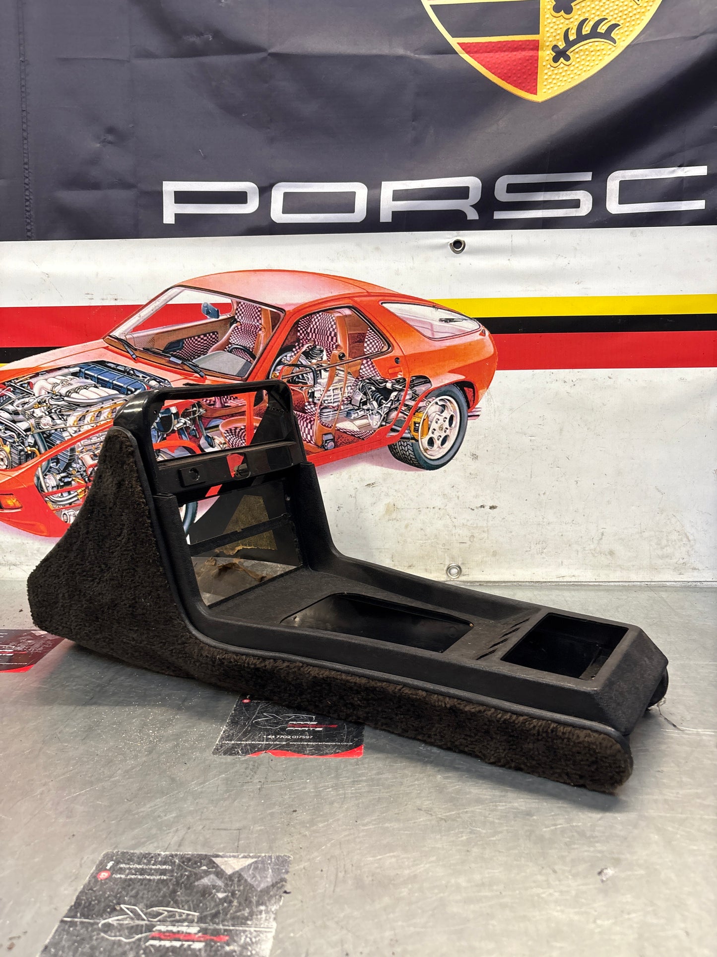 Porsche 924 centre console black, no switch holes 477857951  used