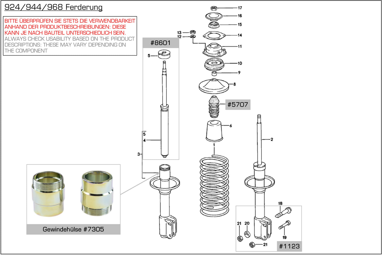 Ammortizzatore per Porsche 924S turbo 944 fino al '86 Sachs ANTERIORE 2x