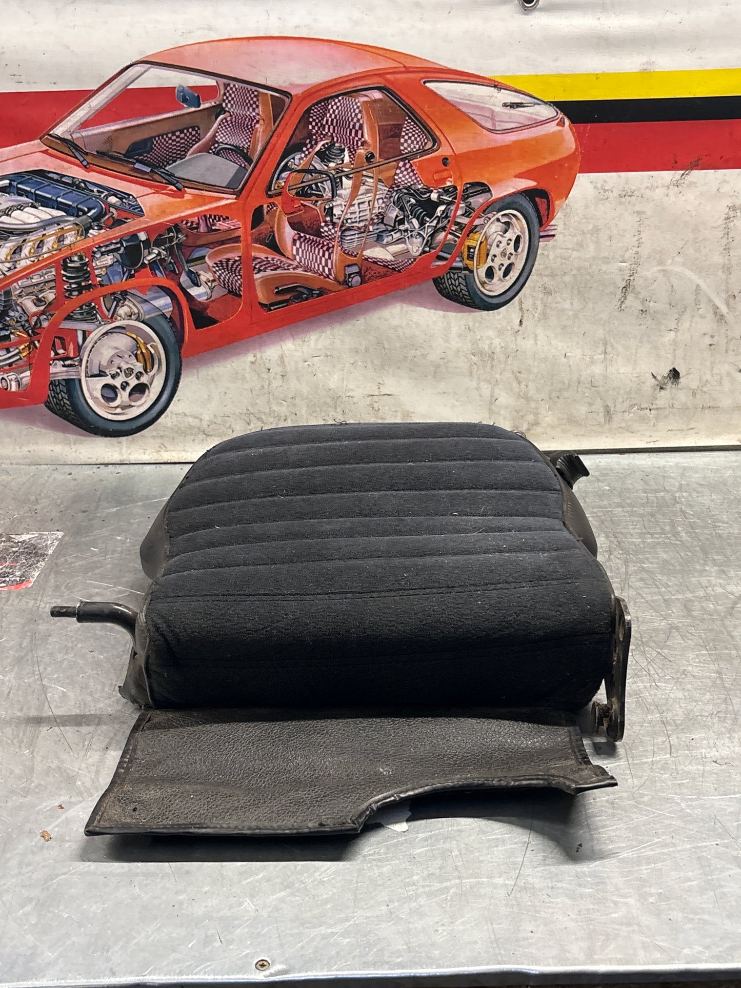 Porsche 928 rear left seat backrest, black, leather-velour used 92852203752