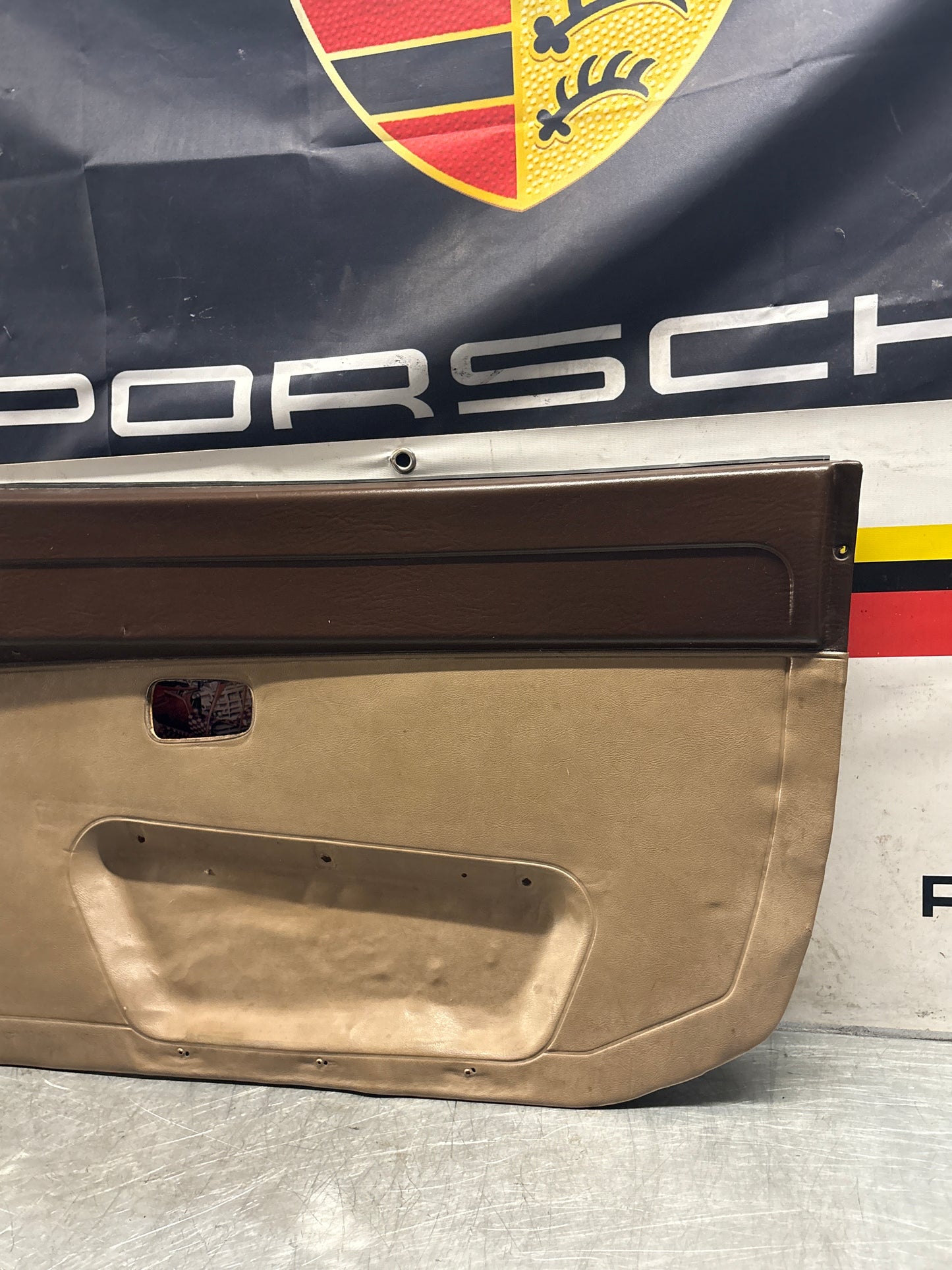 Porsche 924 brown/beige electric window door card, right, off side 477867012 used