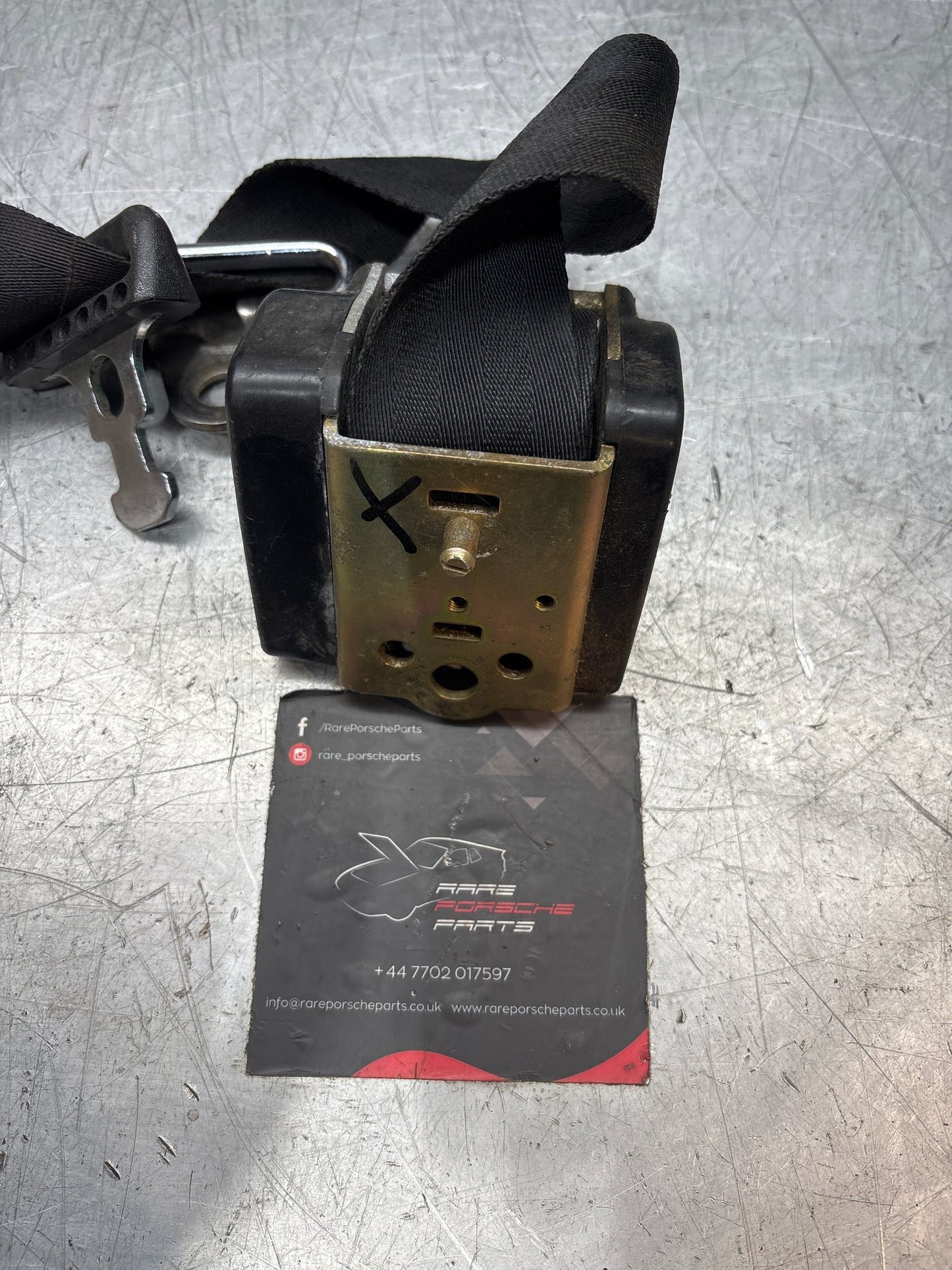 Porsche 924 early right O/S front seat belt, used 477857706