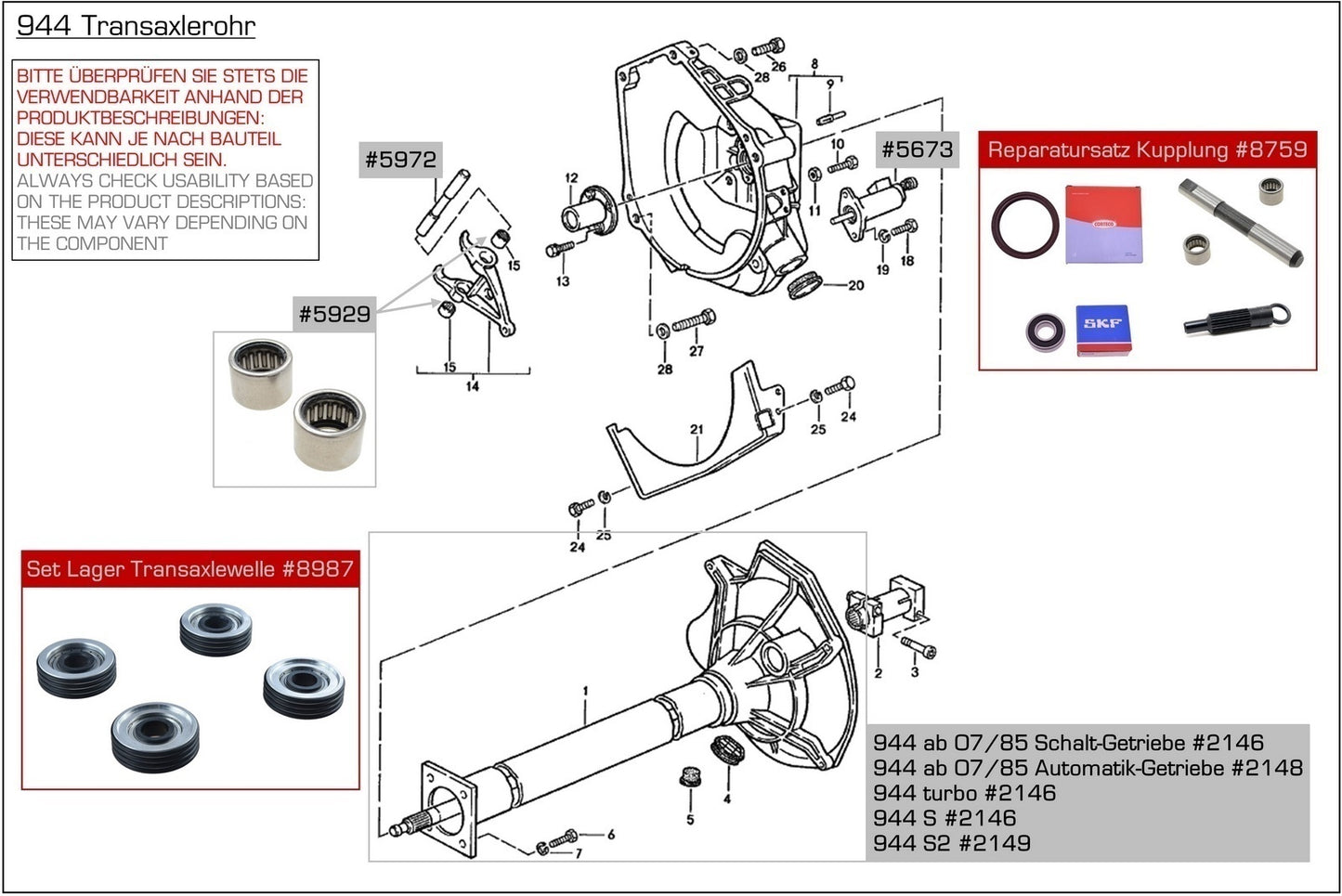 Kit di riparazione per frizione Porsche 944 + cuscinetto paraolio di rilascio