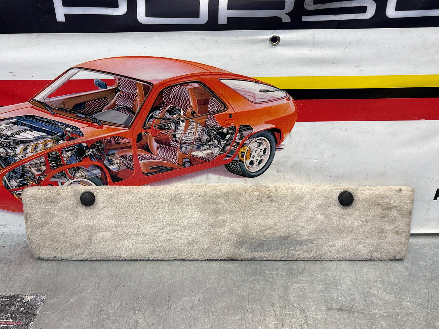 Porsche 928 white carpeted Tool kit panel cover, used 92855118105