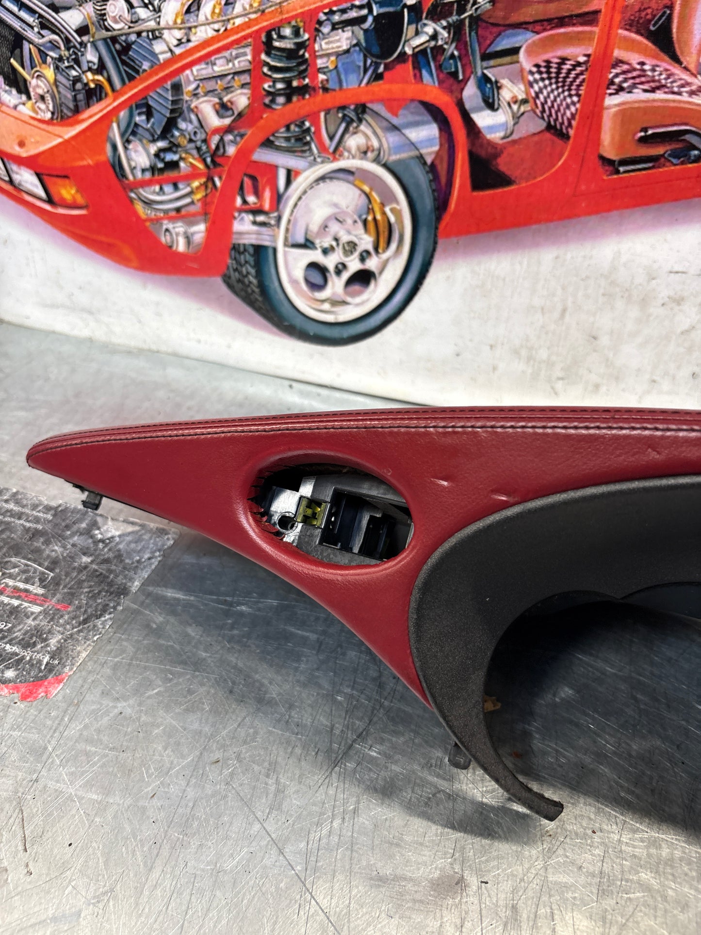 Porsche 911 996 RHD dasboard cluster trim, used, burgundy 99655205902