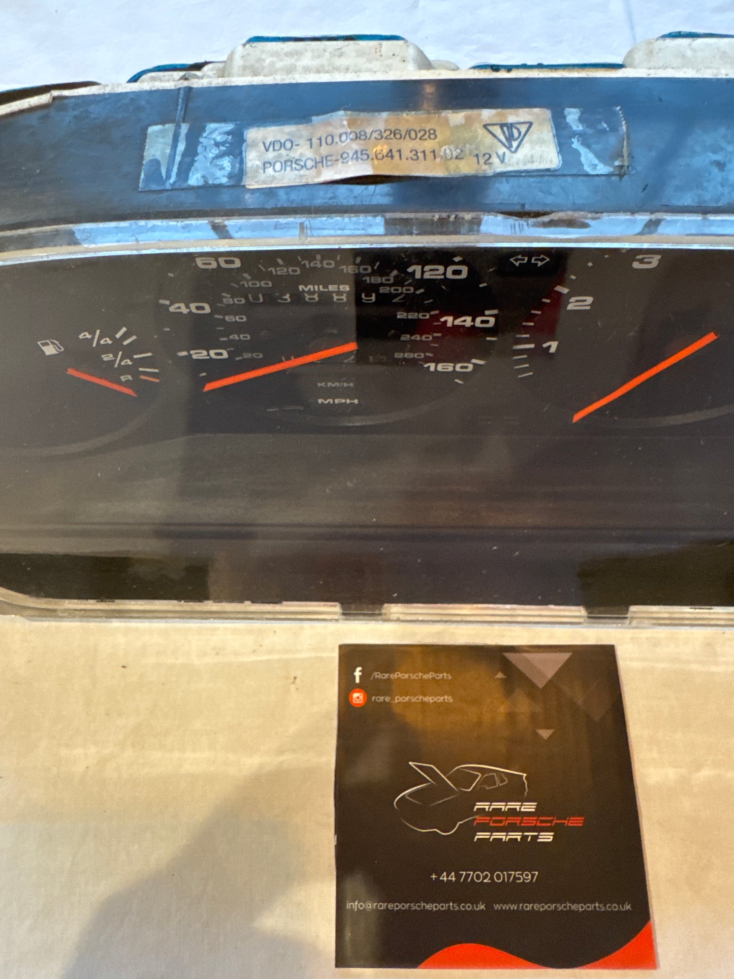 Porsche 944 dash clock binnacle pod speedometer, 94564131102 used 038892 miles plastic screen has some small scratches