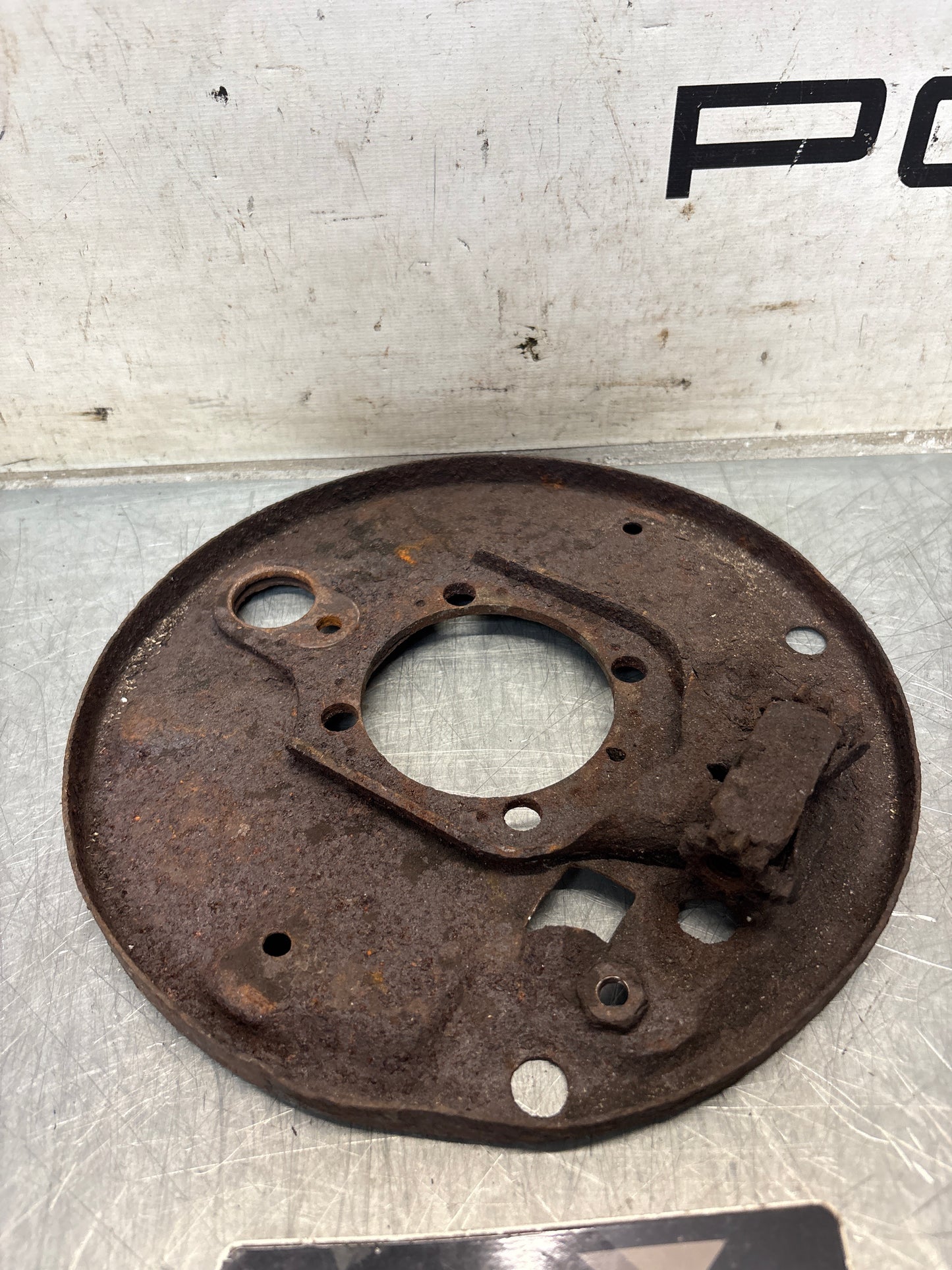 Porsche 924 rear left brake dust shield, used 113609439E