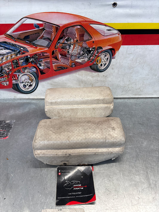 Porsche 928 rear right seat upper and middle cushion, leather, white, used 92852204650 / 92852208851