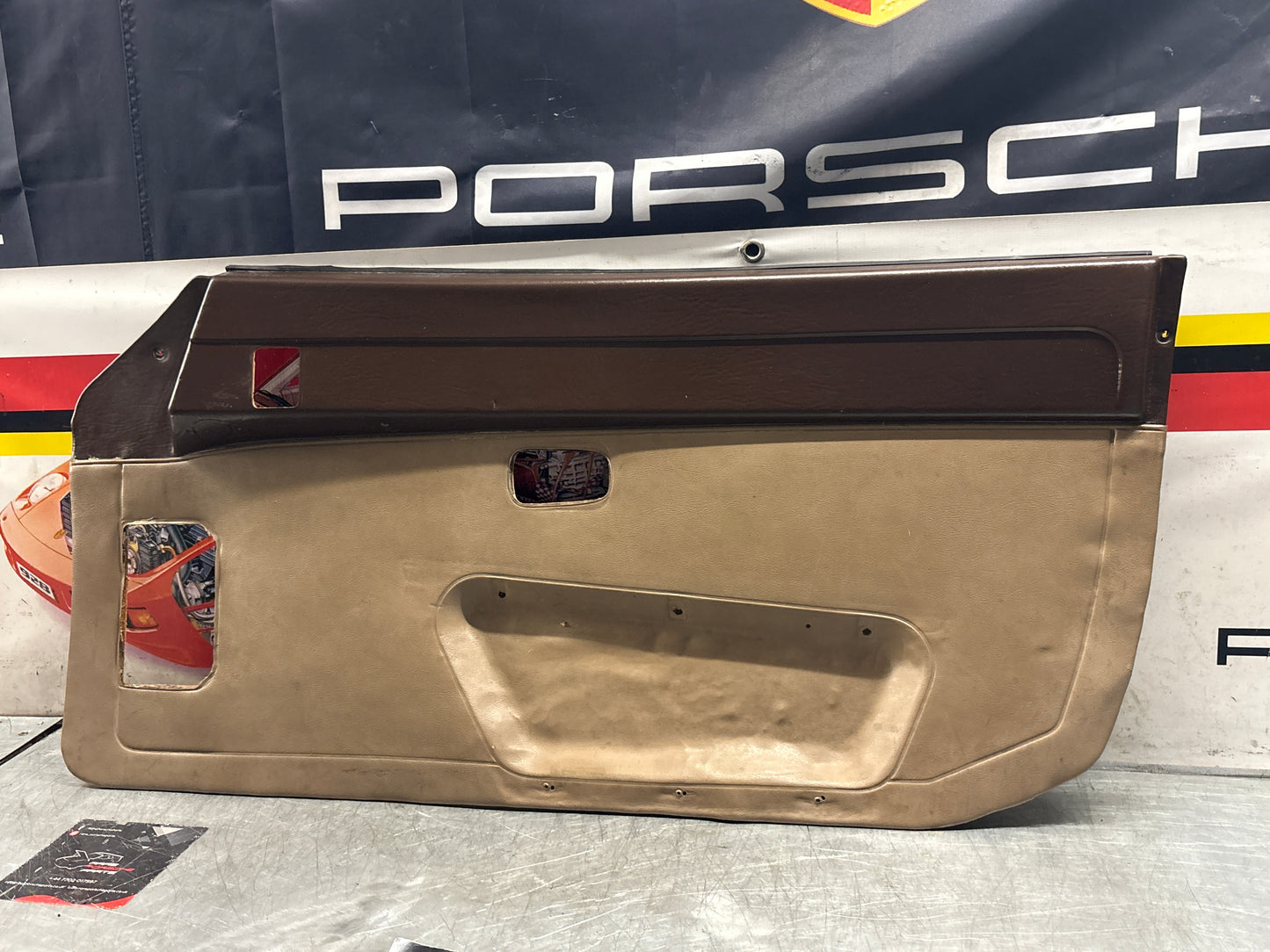 Porsche 924 brown/beige electric window door card, right, off side 477867012 used