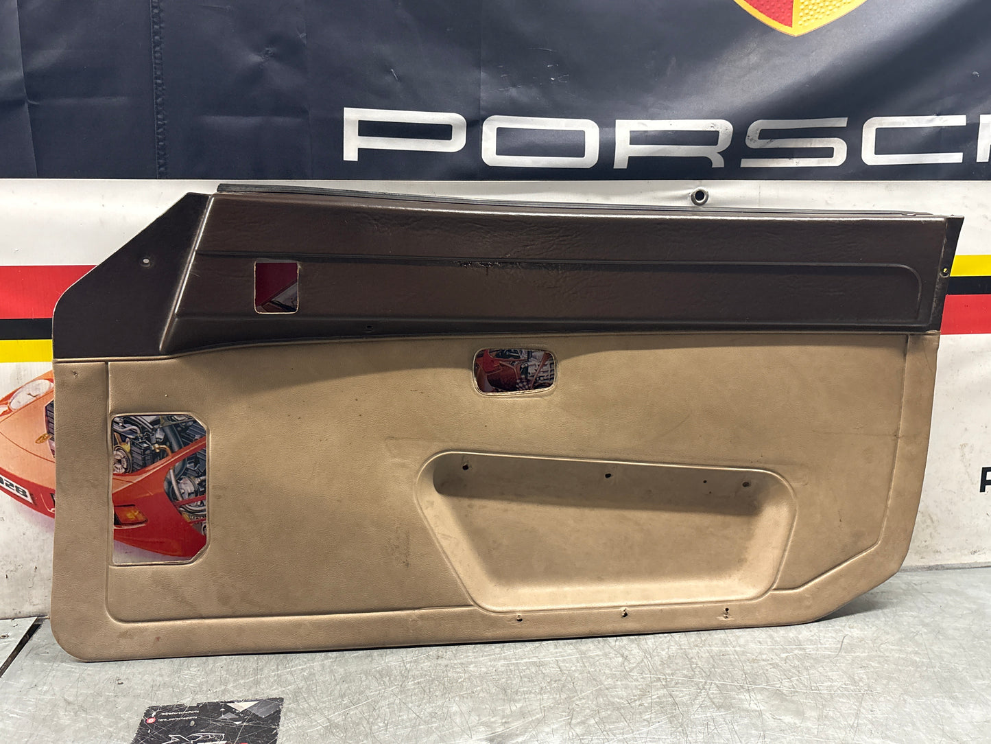 Porsche 924 brown/beige electric window door card, right, off side 477867012 used