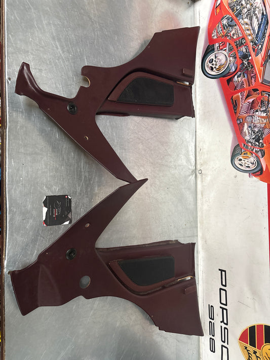 Porsche 944 Turbo S2 Burgundy rear interior C Post trims/cards with M490 sound package, used 94455502113 / 94455502213
