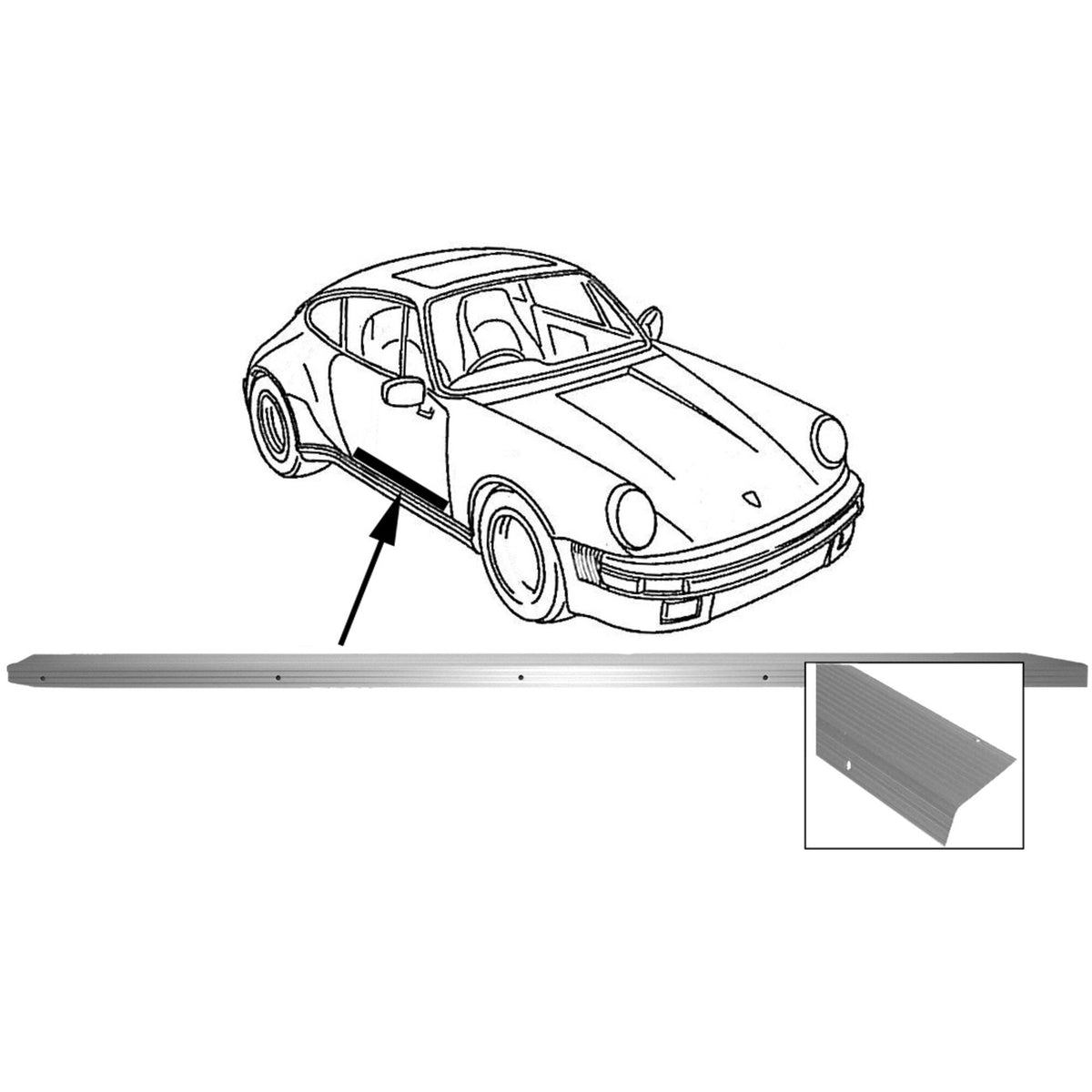 Porsche 911 Scuff Plate for Door Sill, Right, 90155111650 New