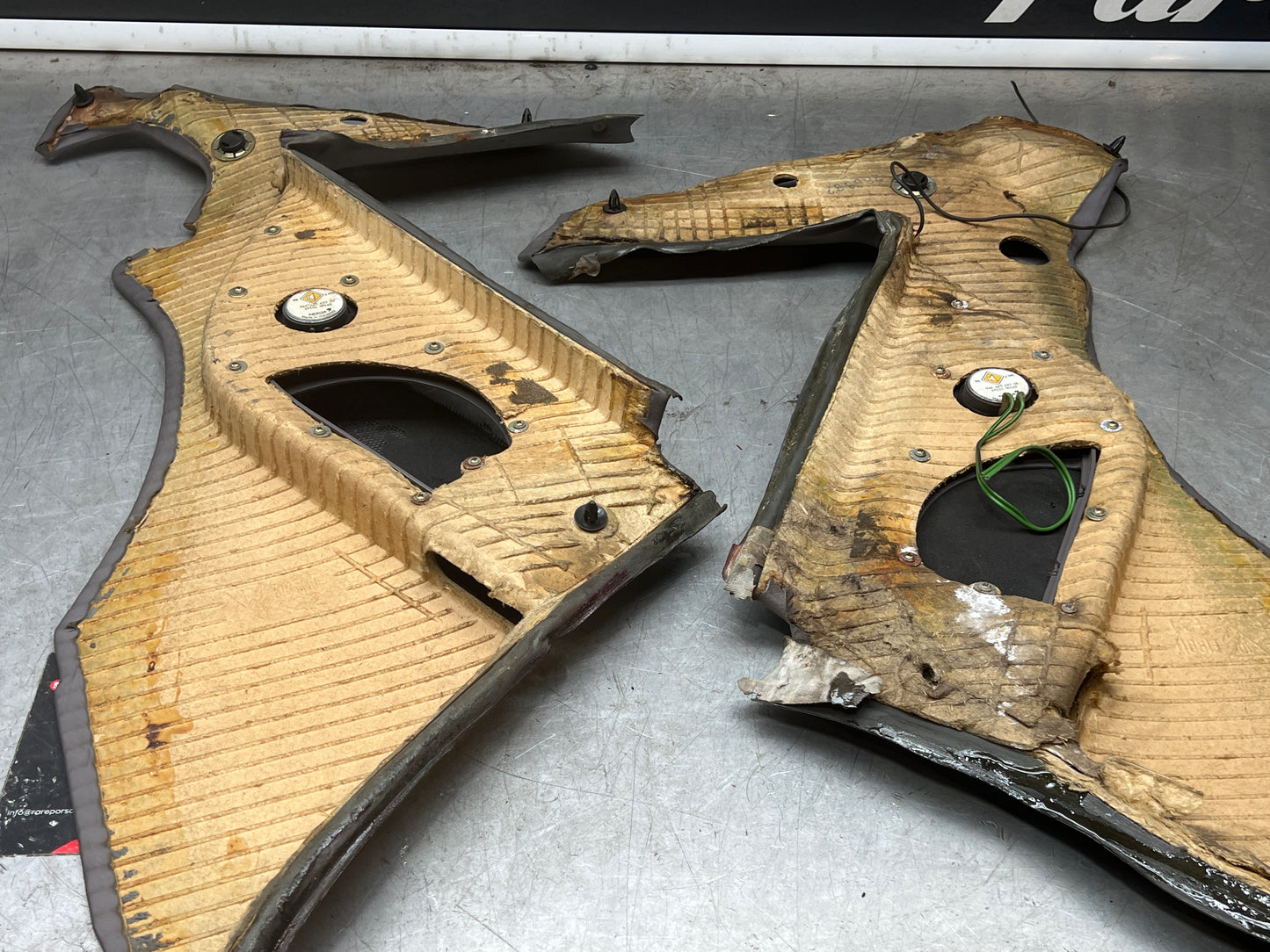 Porsche 944 Turbo S2 grey rear interior C Post trims/cards with M490 sound package, used spare or repairs 94455502113 / 94455502213