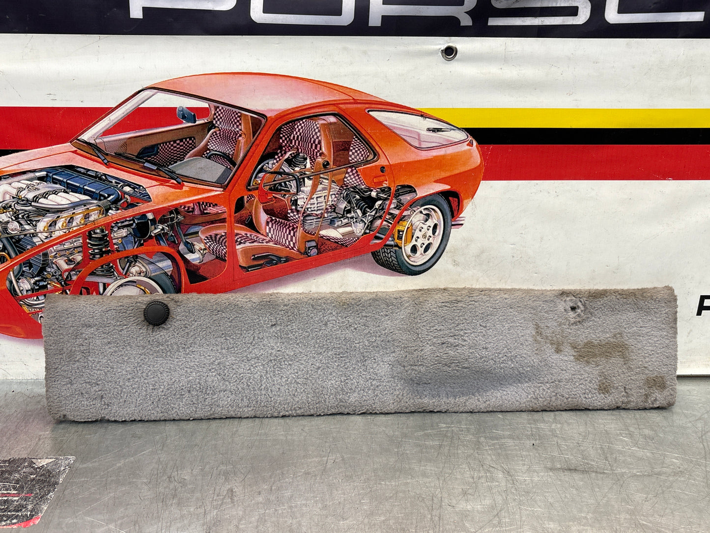 Porsche 928 grey carpeted Tool kit panel cover, used 92855118106