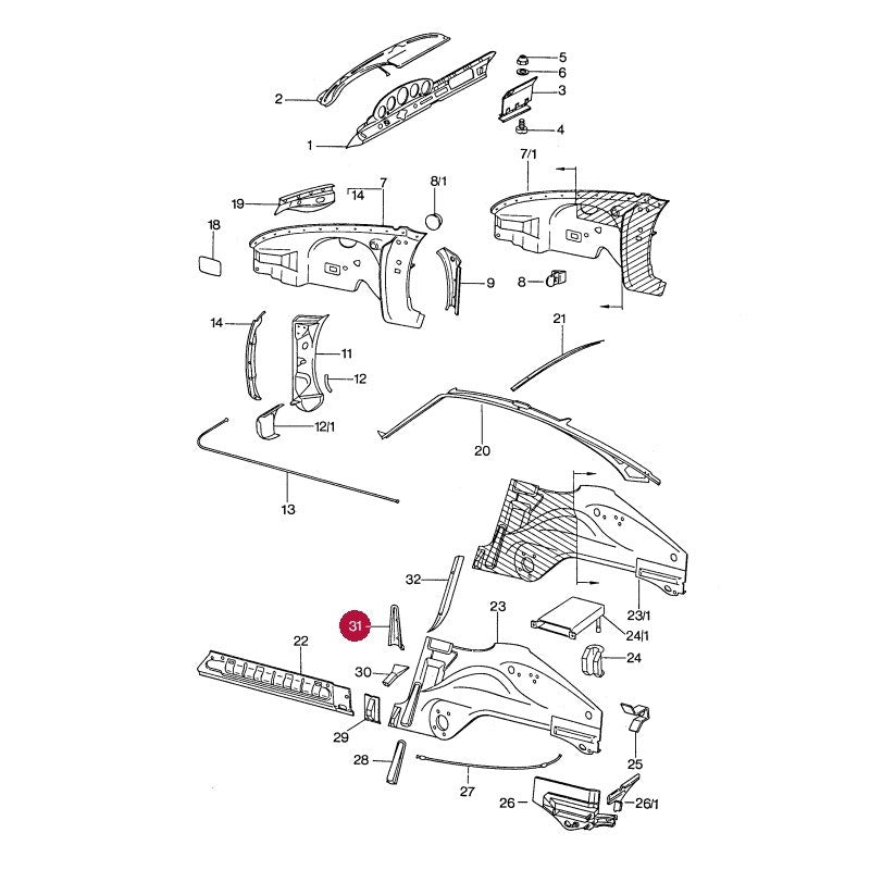 Porsche 911 Rear Rocker Panel/Wheel Case, Inner Right, 91150182400 New