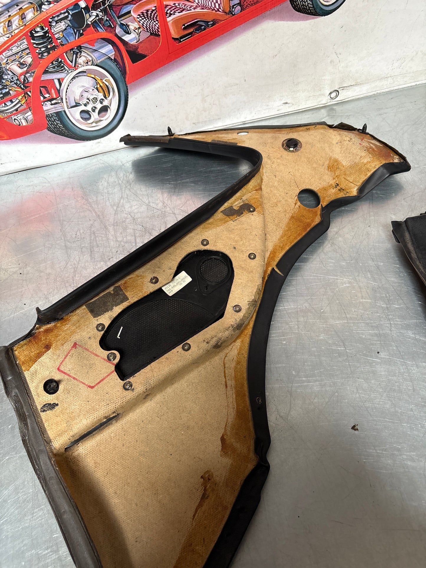 Porsche 944 Turbo S2 Black rear interior C Post trims/cards with M490 sound package, used 94455502113 / 94455502213