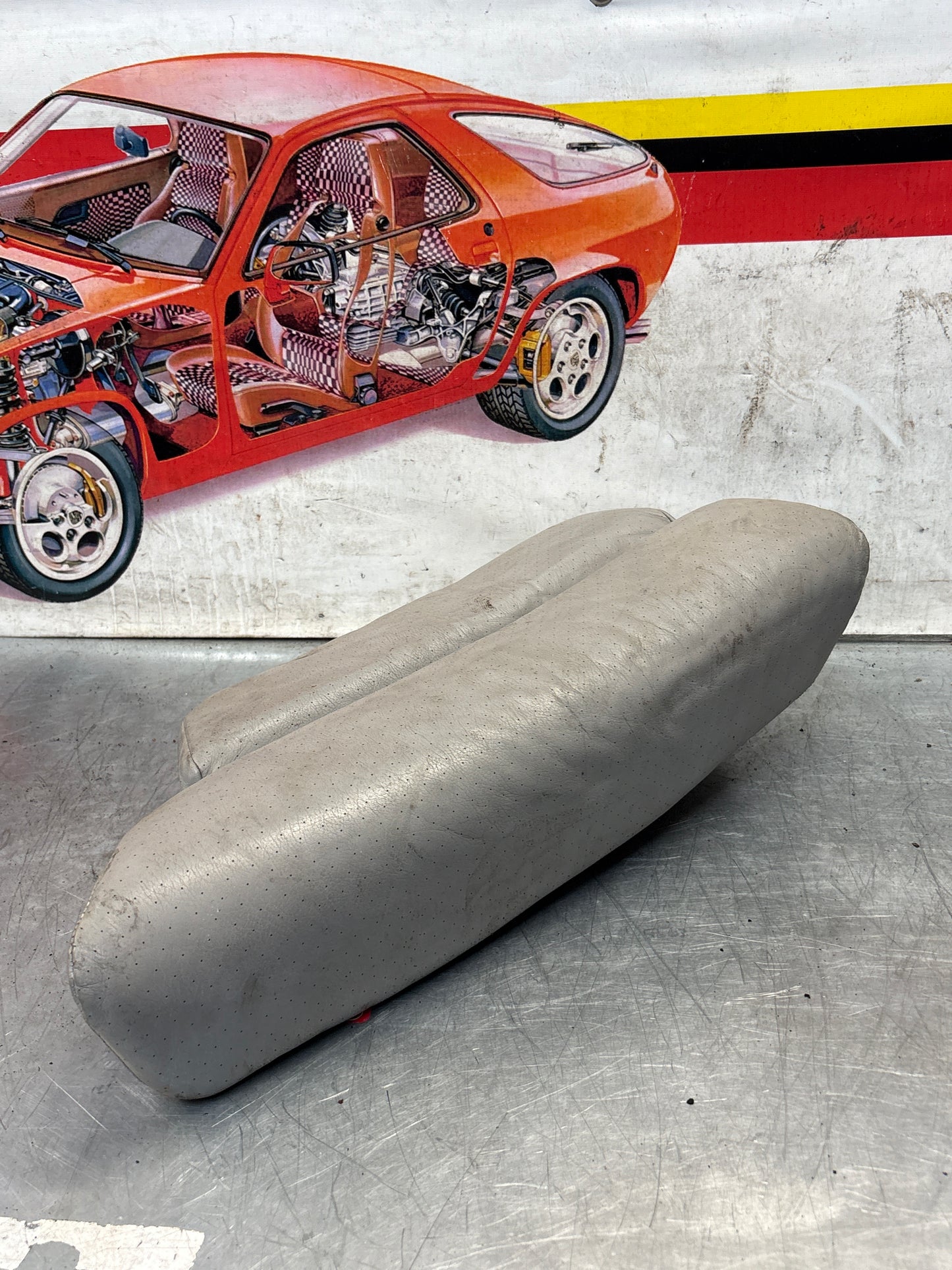 Porsche 928 rear right seat cushion, grey, leather, used 92852206051