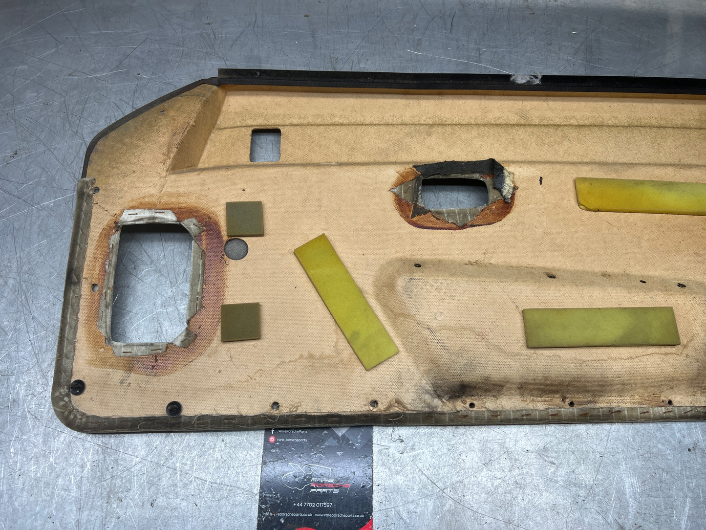 Porsche 924/944 early Porsche brown / white pinstripe door card used condition left side, Rhd, 478867011