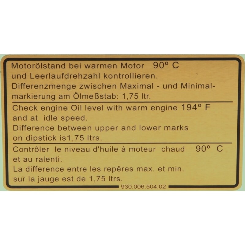 Porsche 911 Engine Oil Level Sticker, 93000650402 New