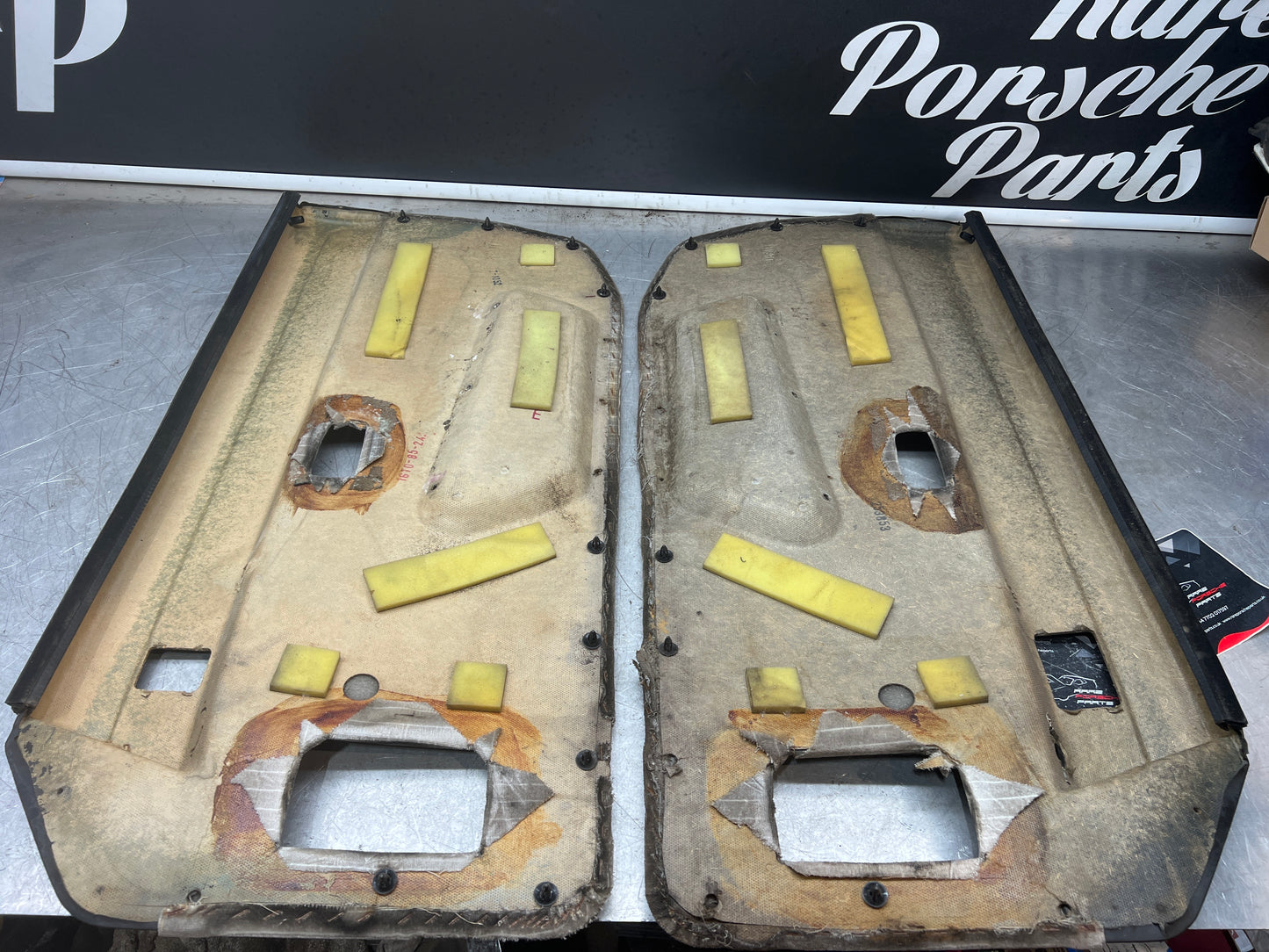 Porsche 924 944 -85.5 pair of Used RHD Porsche pinstripe black / white door cards, 478867011 / 478867012 used