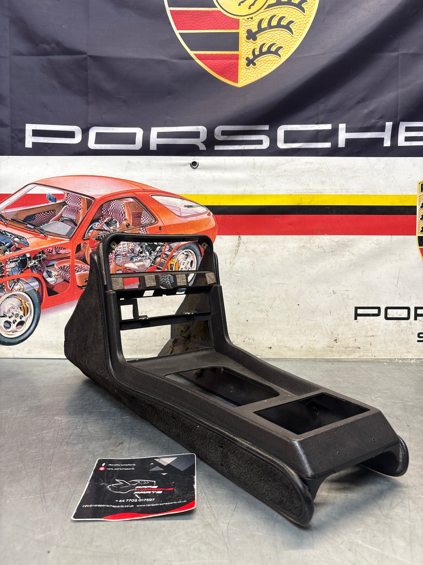 Porsche 924 centre console black, no switch holes 477857951  used
