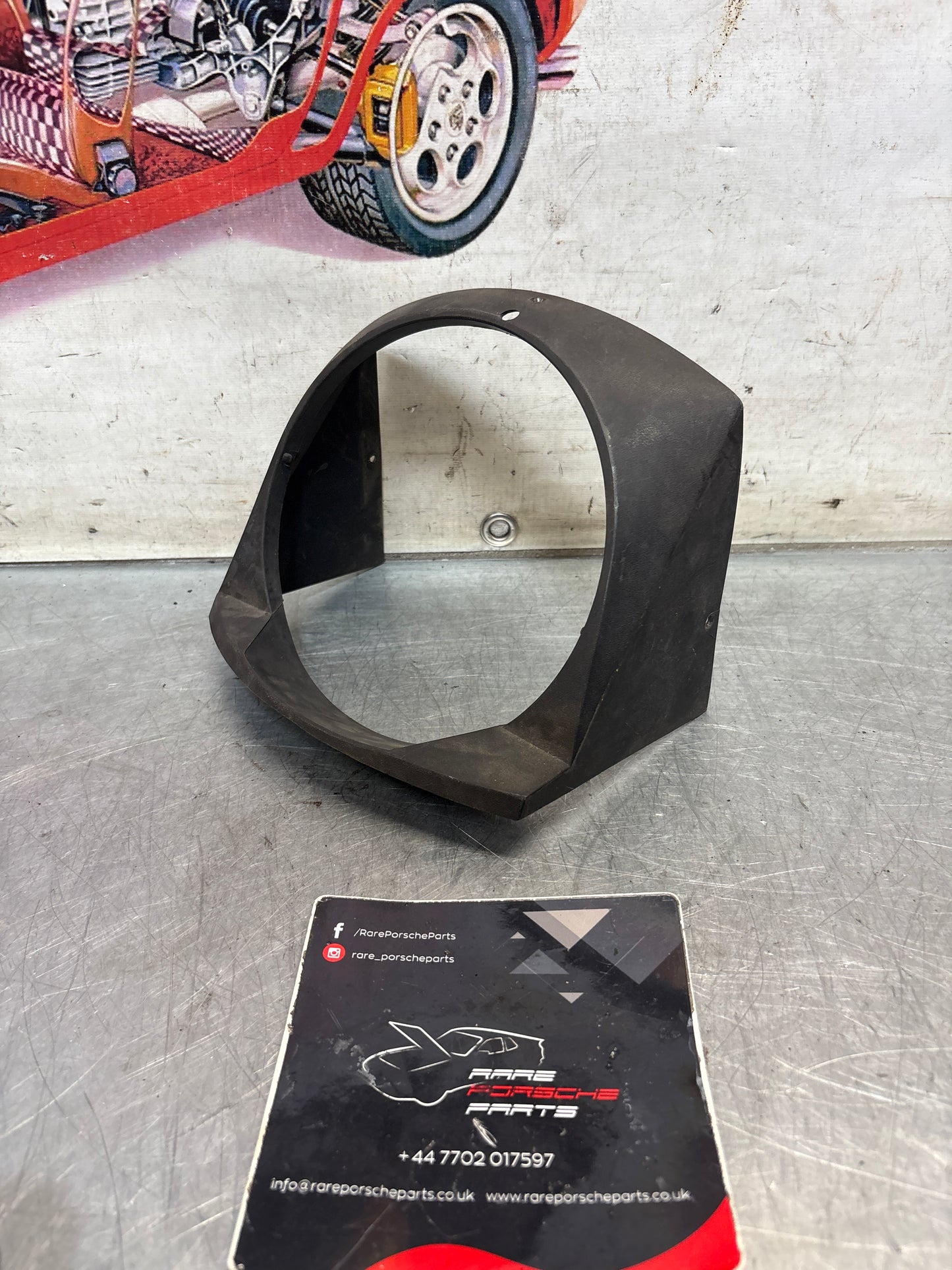 Porsche 914 right side headlight trim, used 91475022611