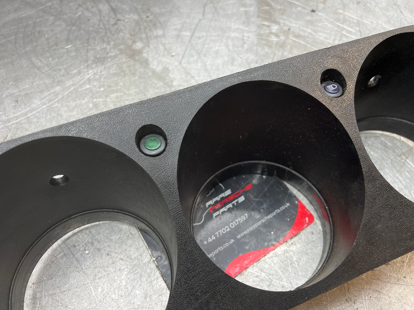 Porsche 924  dash binnacle dial panel speedo surround 477857283 black, with high beam hole, used