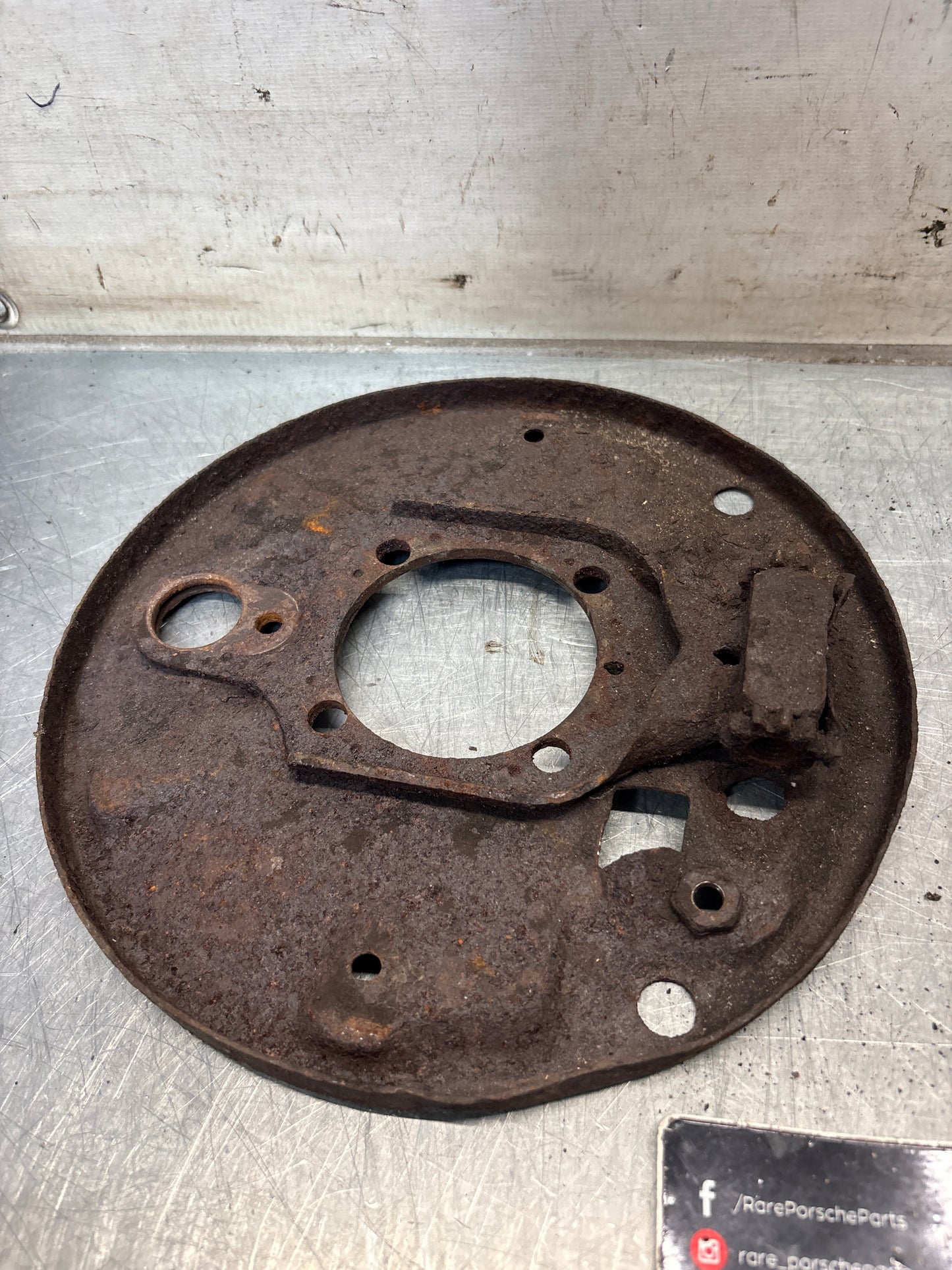 Porsche 924 rear left brake dust shield, used 113609439E