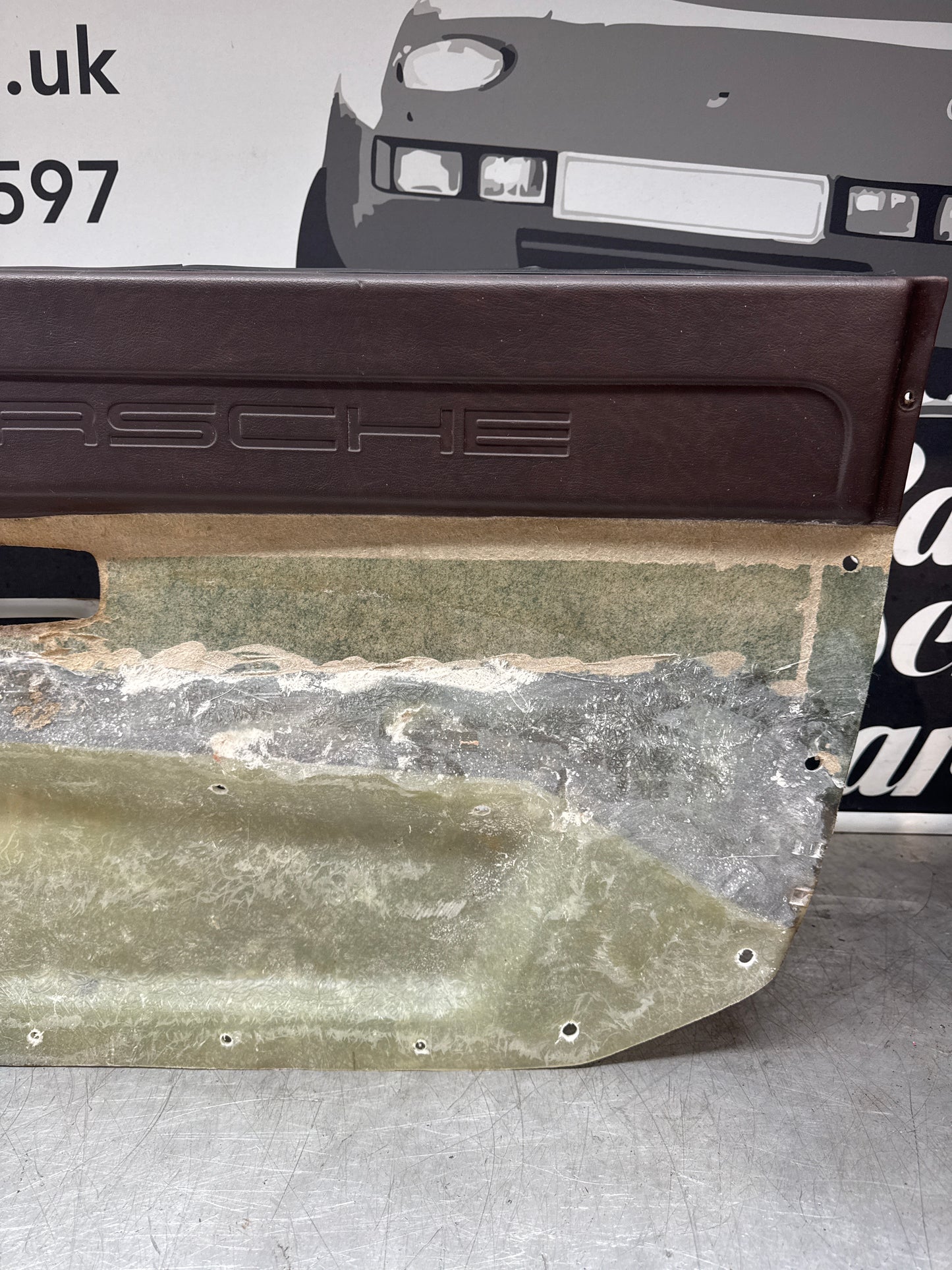 Porsche 924/ Early 944 Brown Script Bare door card. Fibreglass repaired. 477867012