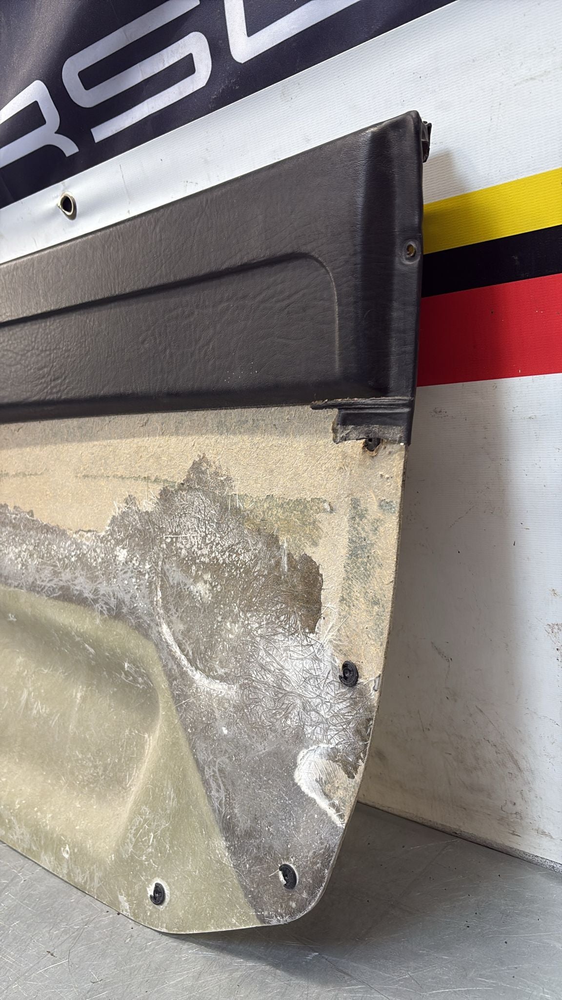 Porsche 924 / 944 early right electric Used door card, black, 477867012 no fabric!