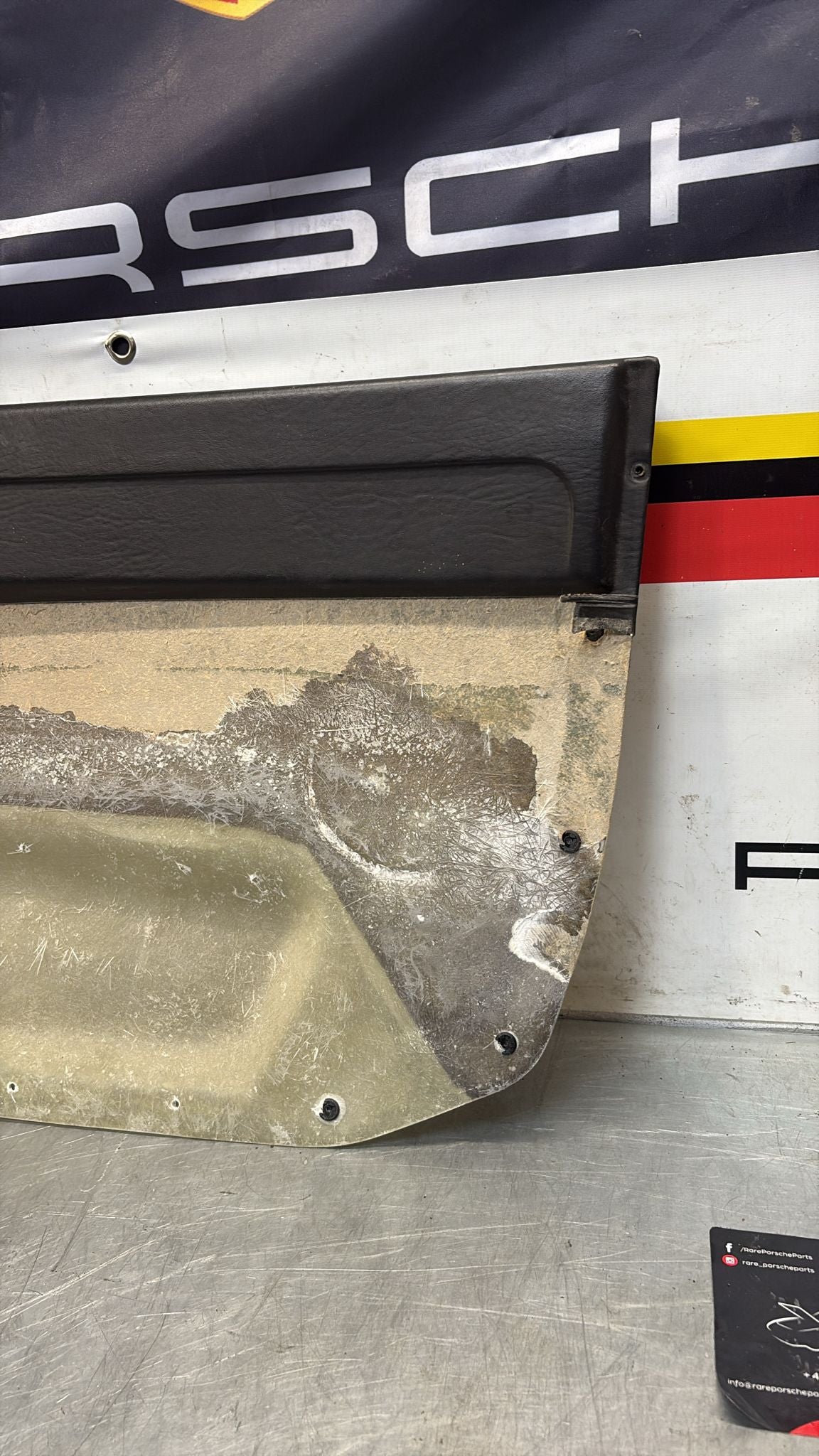 Porsche 924 / 944 early right electric Used door card, black, 477867012 no fabric!