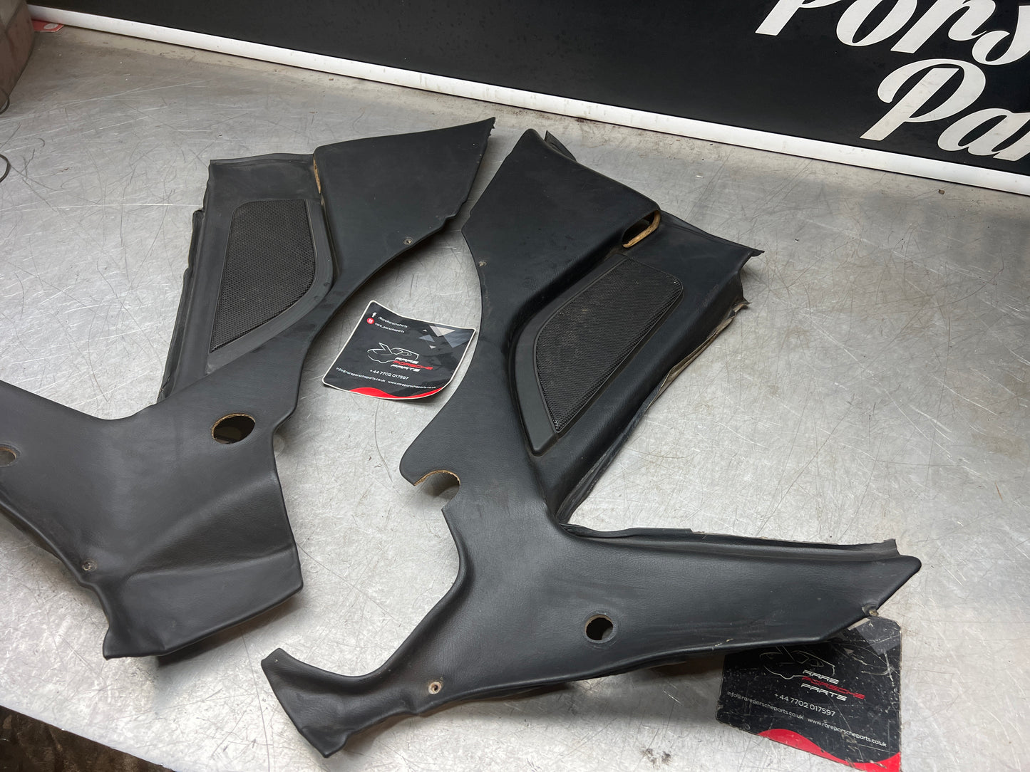 Porsche 944 Turbo S2 Black rear interior C Post trims/cards with M490 sound package, used 94455502113 / 94455502213