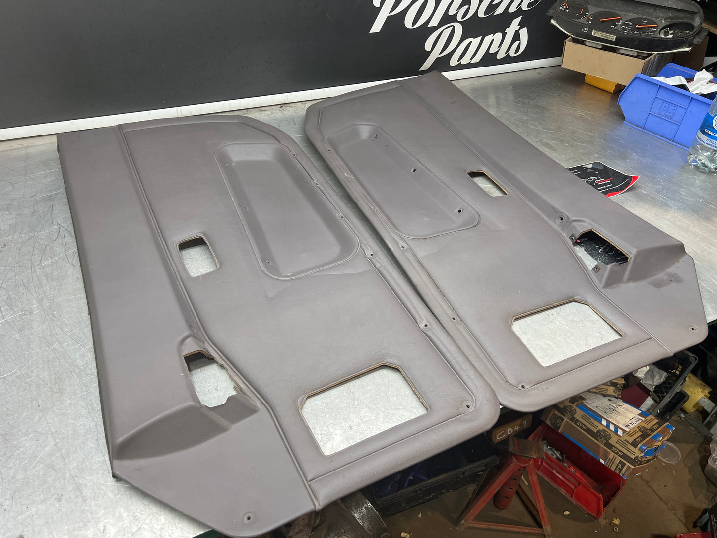 Porsche 944 85.5- pair of late UsedPorsche grey door cards, 94455501701 / 94455501801 used