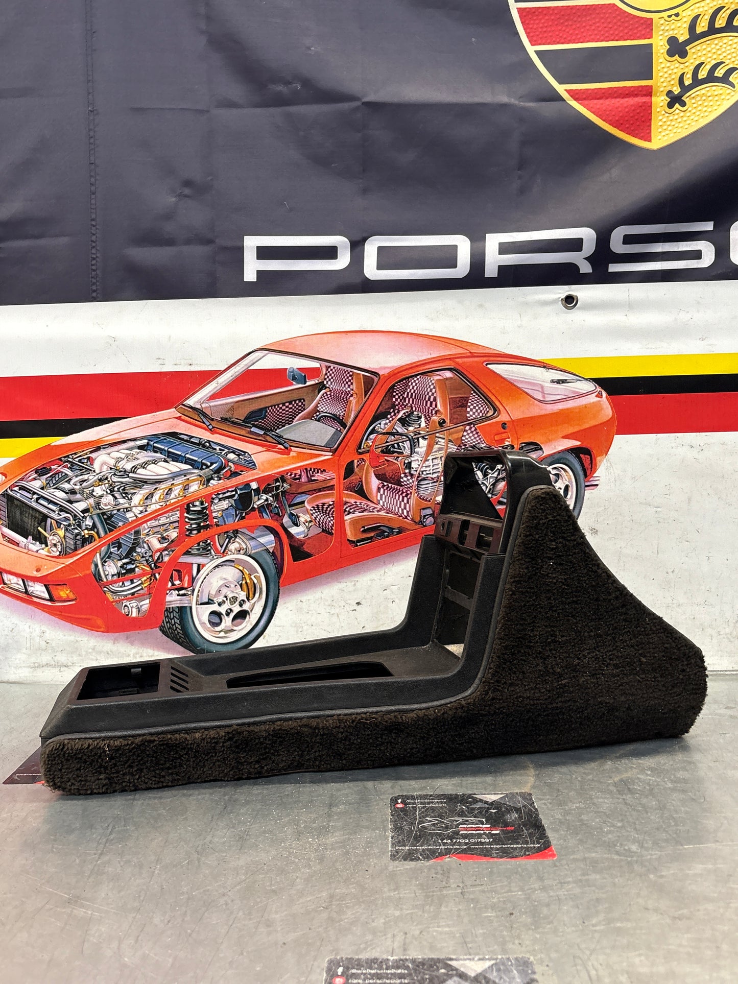 Porsche 924 centre console black, no switch holes 477857951  used