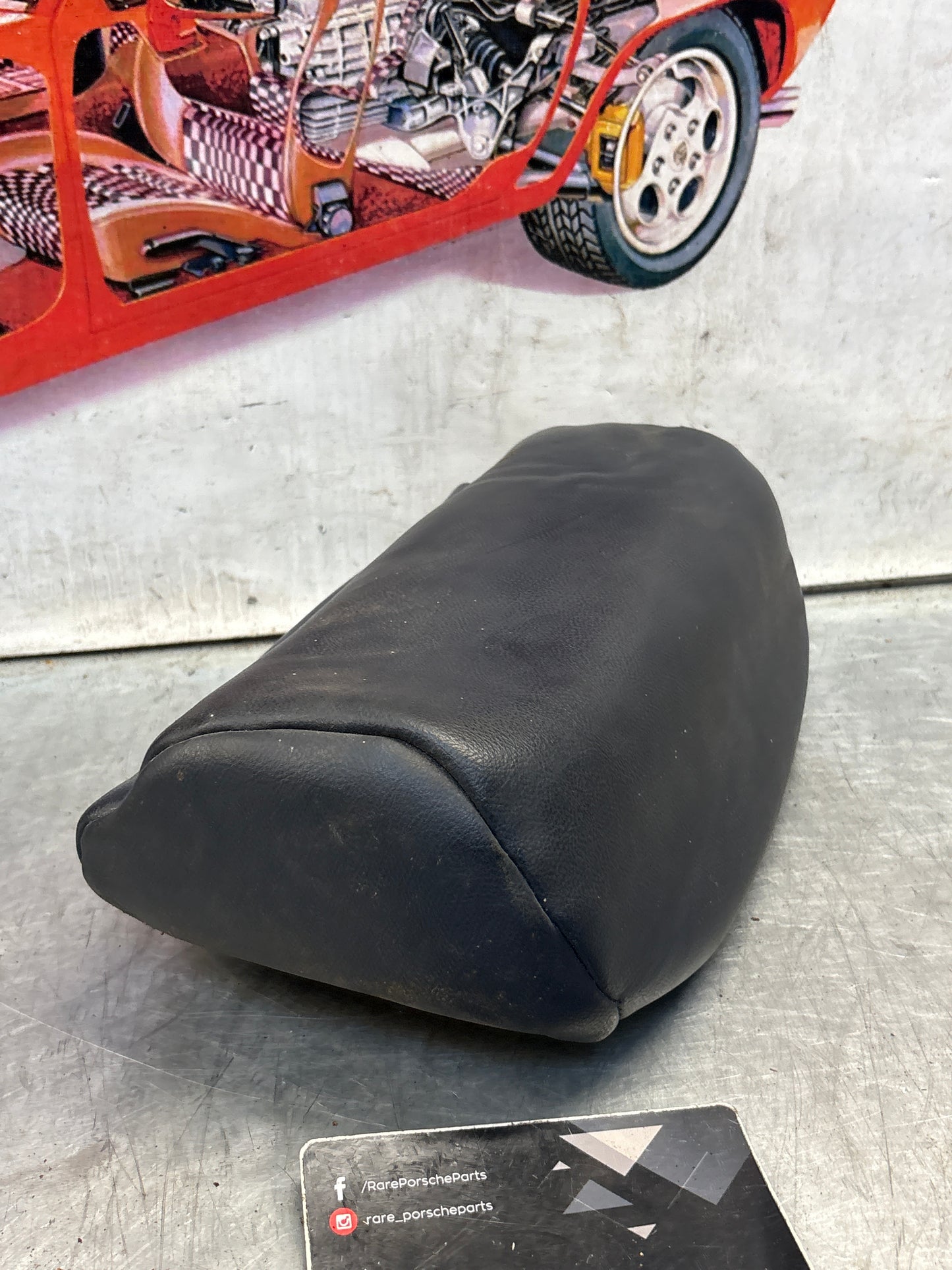 Porsche 928 rear left seat upper cushion, leather, blue, used 92852204550