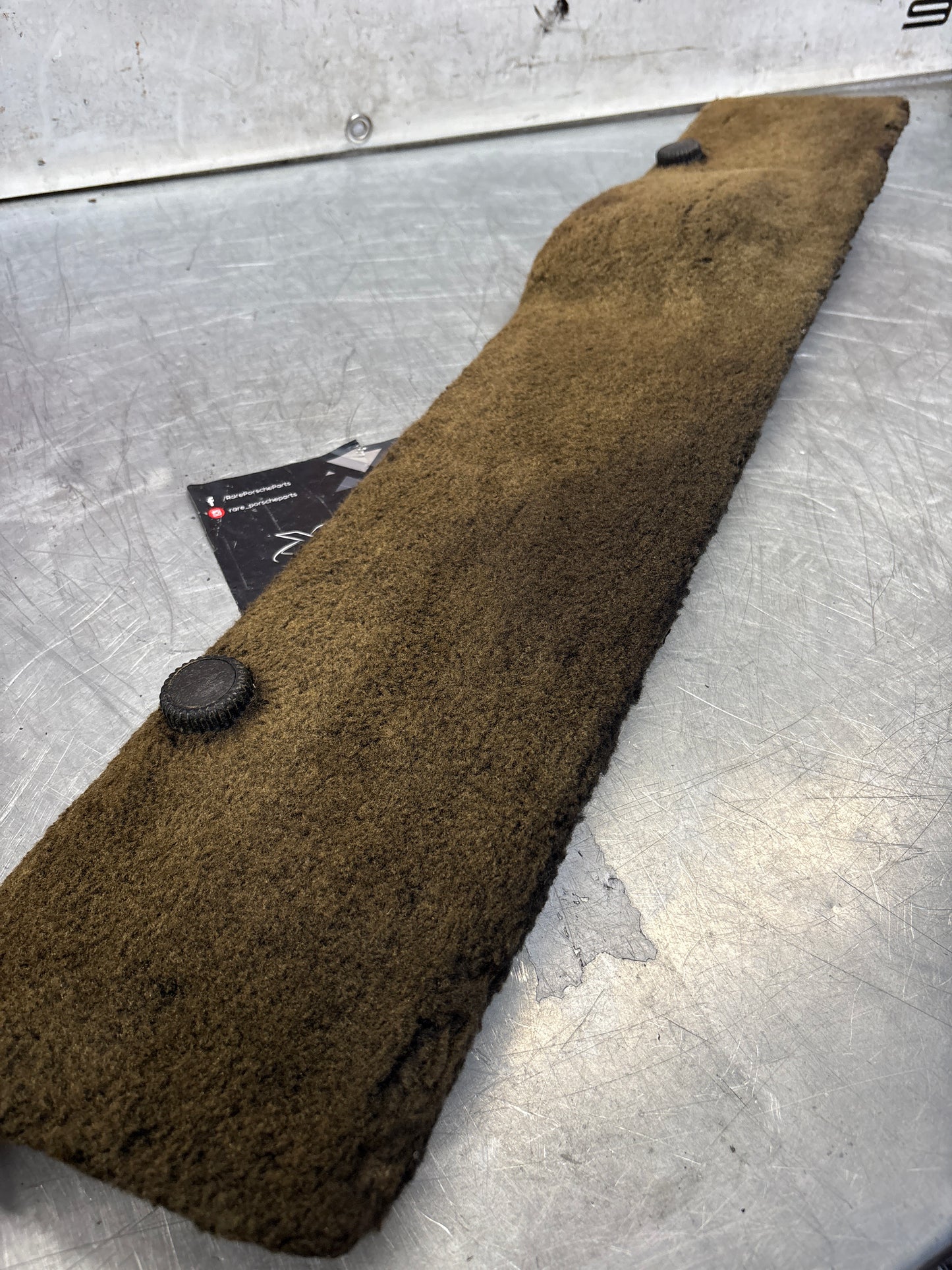 Porsche 928 black/grey-beige carpeted Tool kit panel cover, used 92855118105