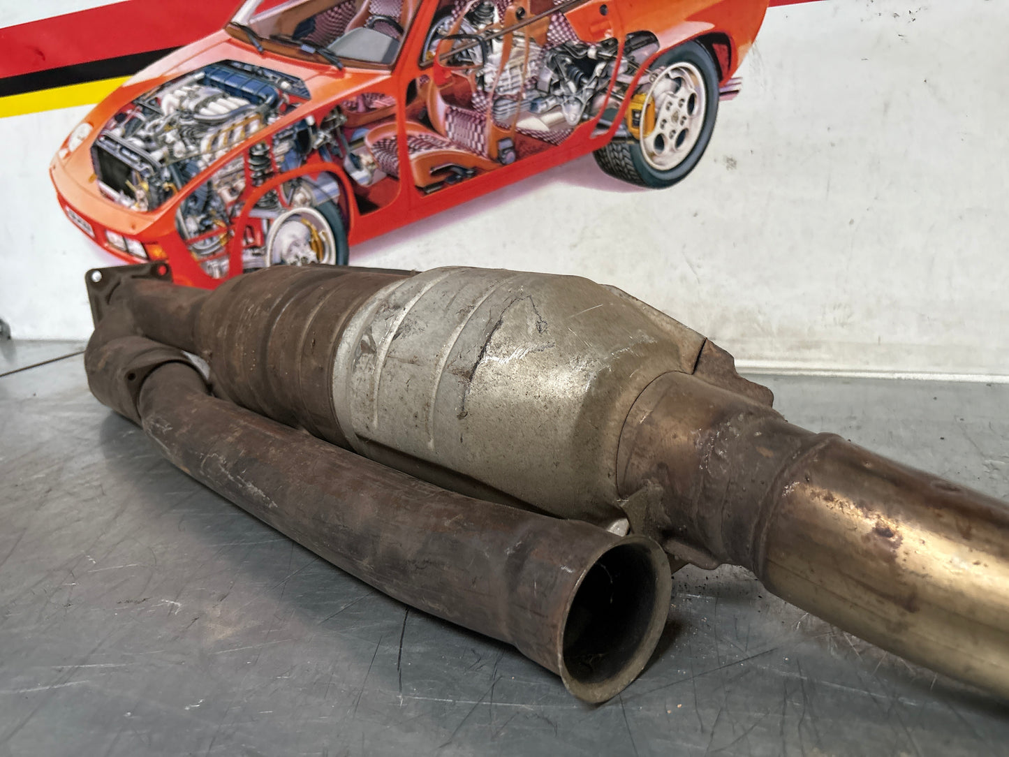 Porsche 944 Turbo front exhaust catalytic converter, used 95111109411
