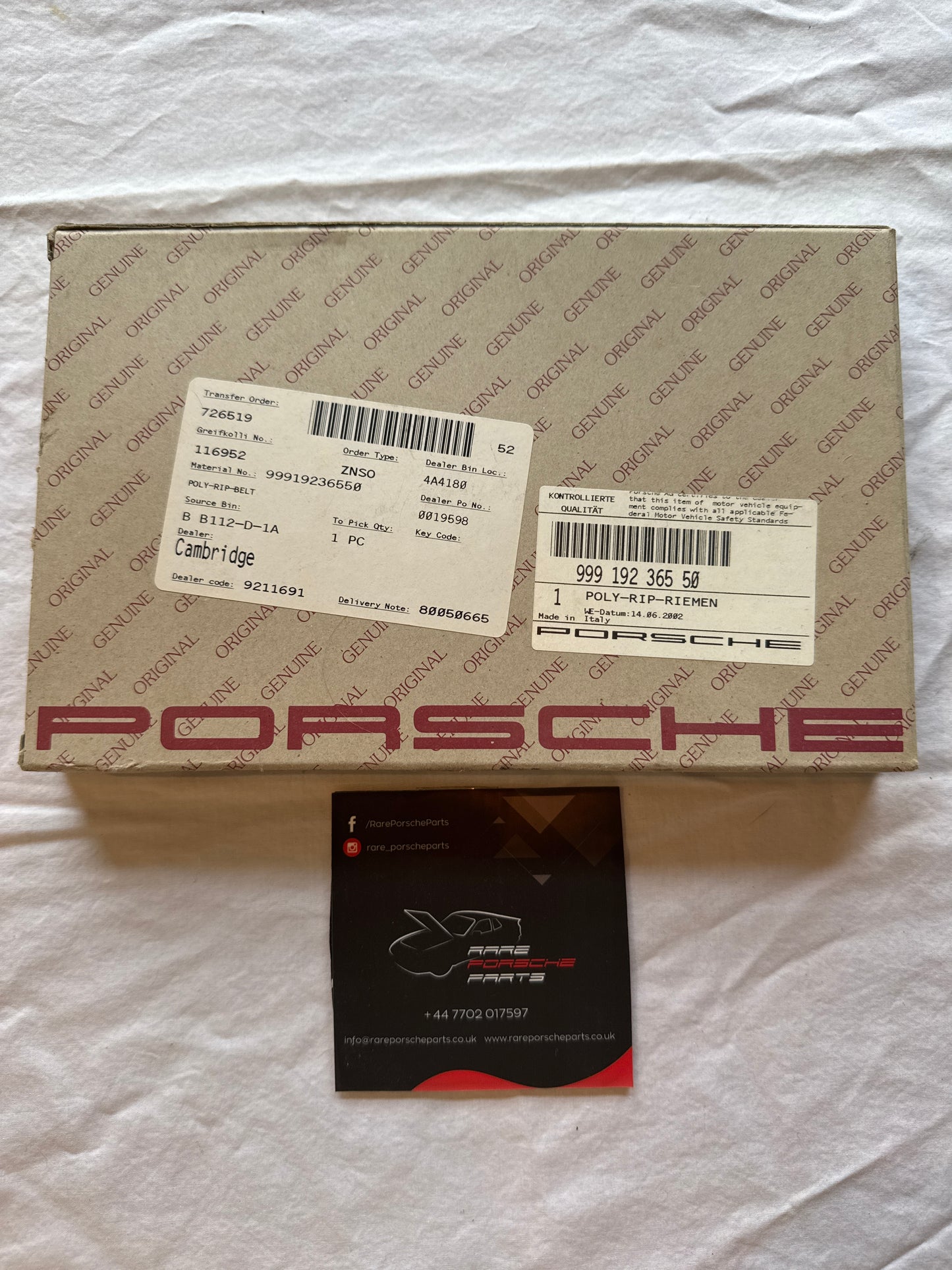 Porsche 964 Turbo Air con Belt 99919236550 NOS