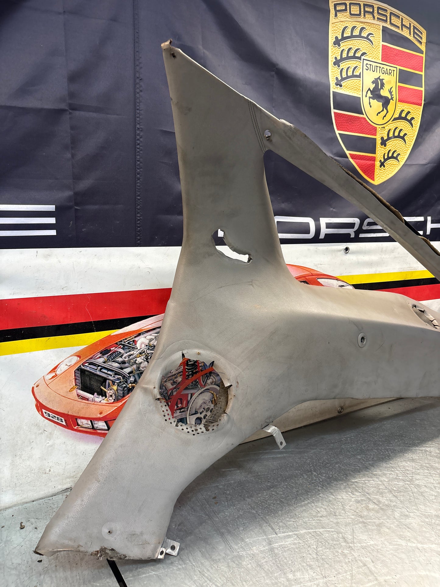 Porsche 928 right side lower side trim panel, grey used 92855502257